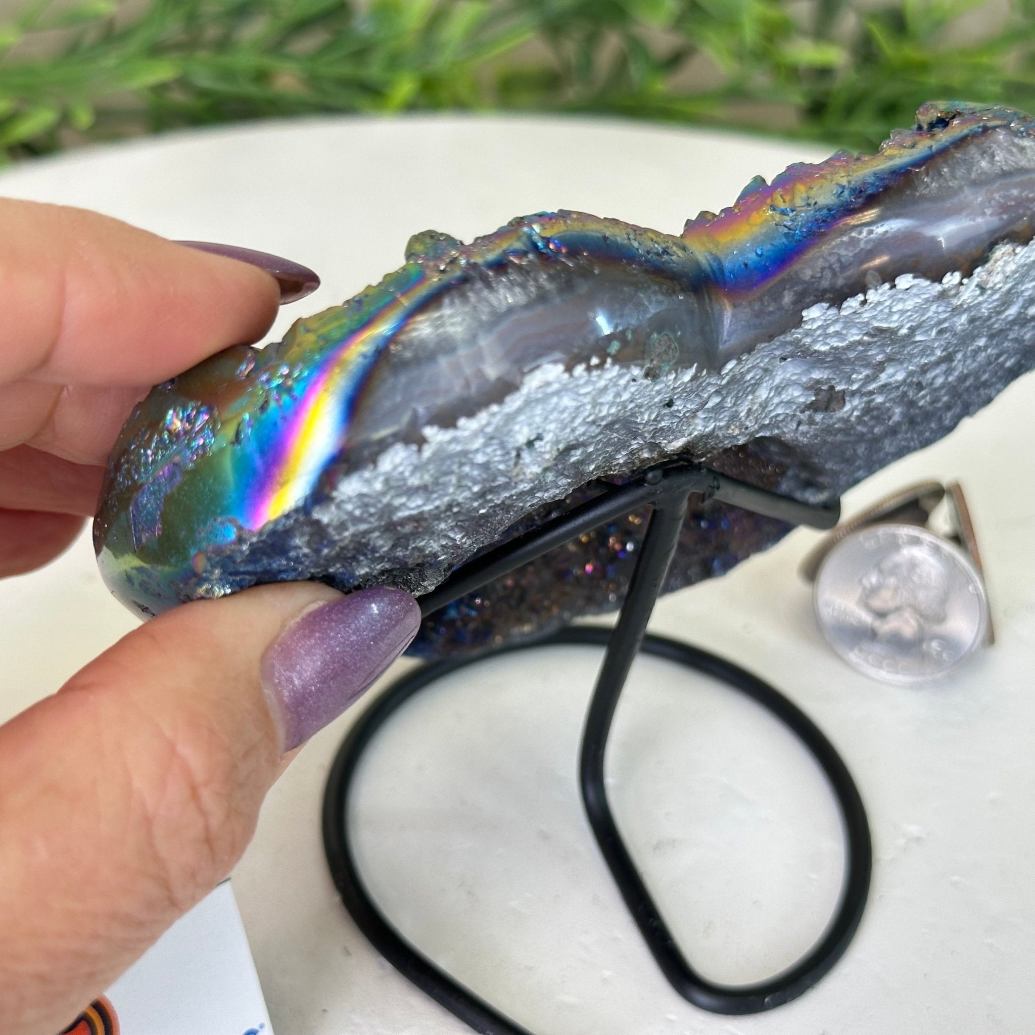 Rainbow Aura Quartz Heart on a Metal Stand, 0.8 lbs & 4.2" Tall #5463RA - 040 - Brazil GemsBrazil GemsRainbow Aura Quartz Heart on a Metal Stand, 0.8 lbs & 4.2" Tall #5463RA - 040Hearts5463RA - 040