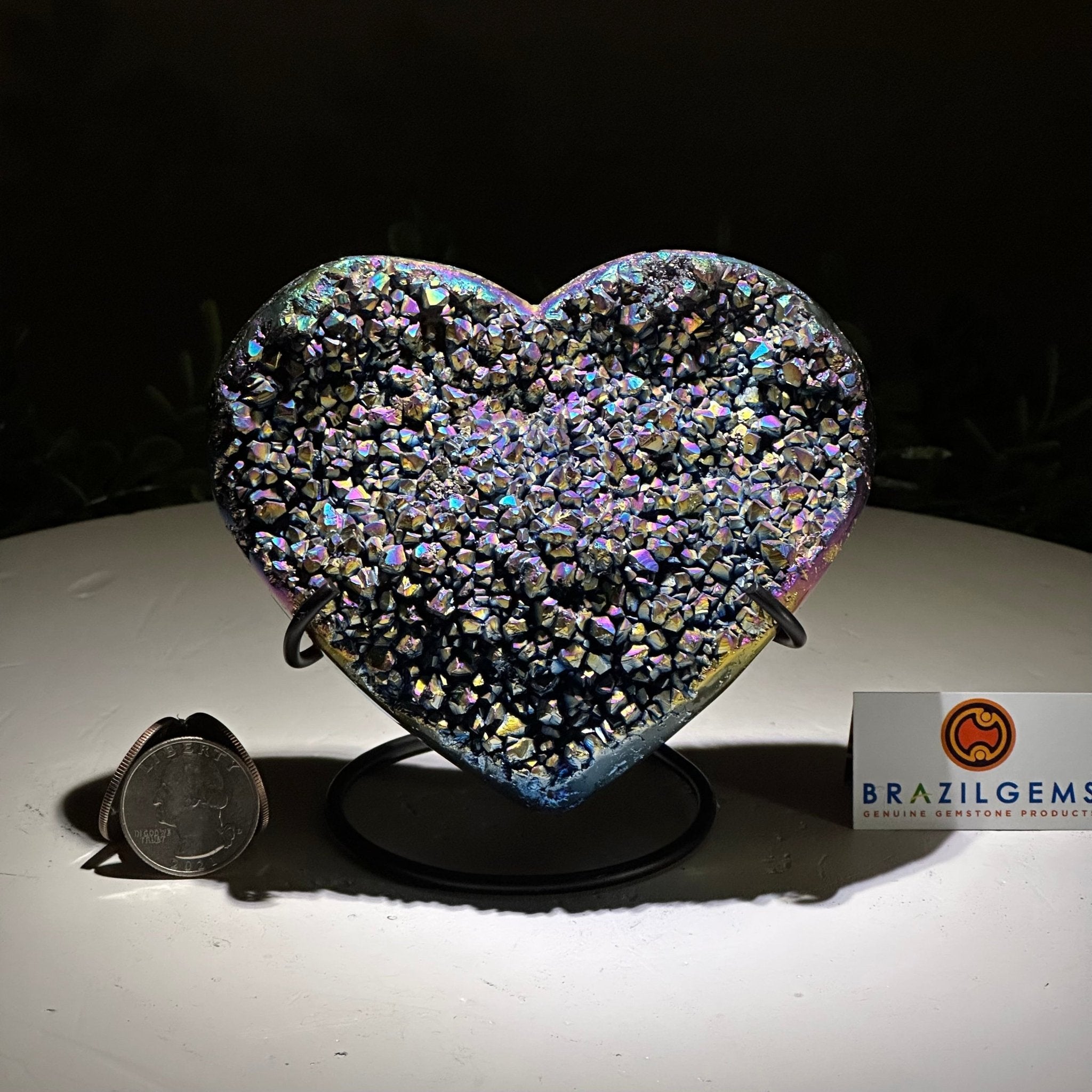 Rainbow Aura Quartz Heart For Sale by Brazil Gems® #5463RA-040