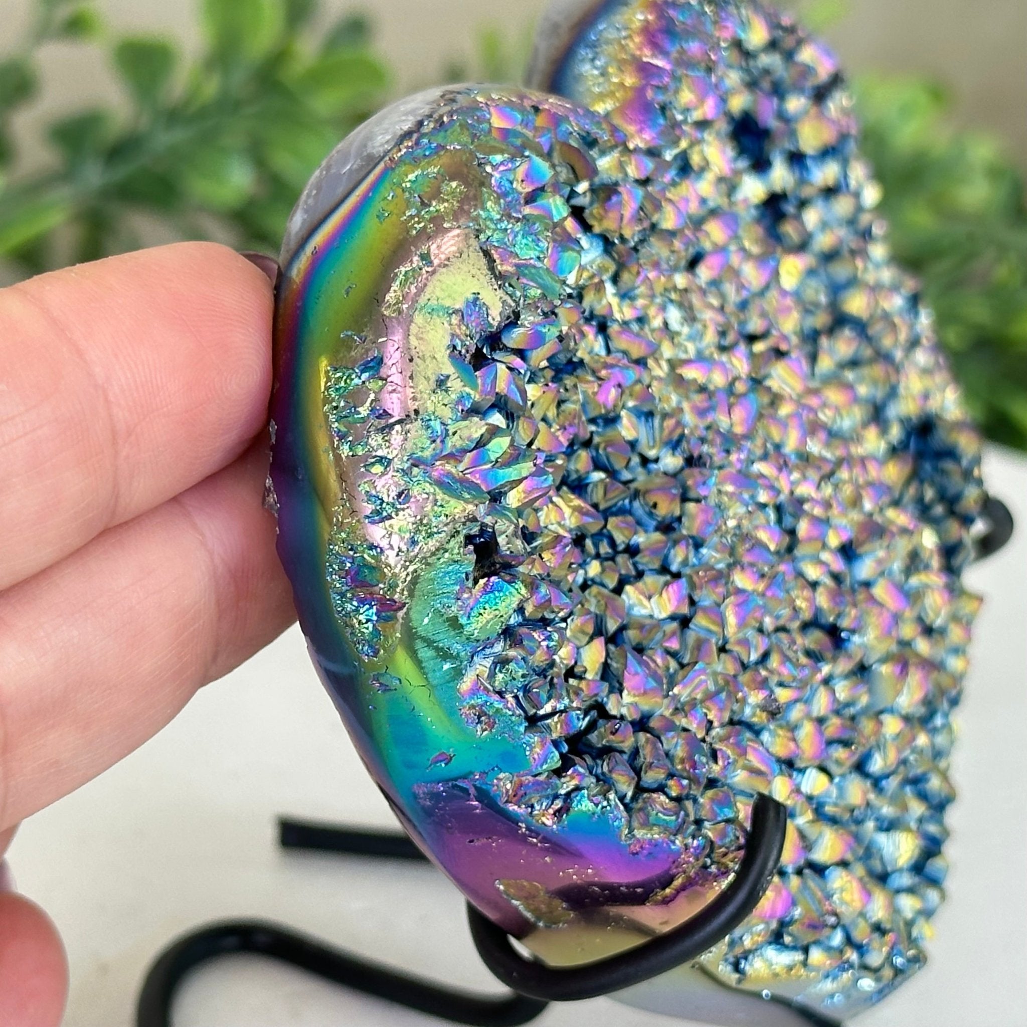 Rainbow Aura Quartz Heart on a Metal Stand, 0.8 lbs & 4.2" Tall #5463RA - 040 - Brazil GemsBrazil GemsRainbow Aura Quartz Heart on a Metal Stand, 0.8 lbs & 4.2" Tall #5463RA - 040Hearts5463RA - 040