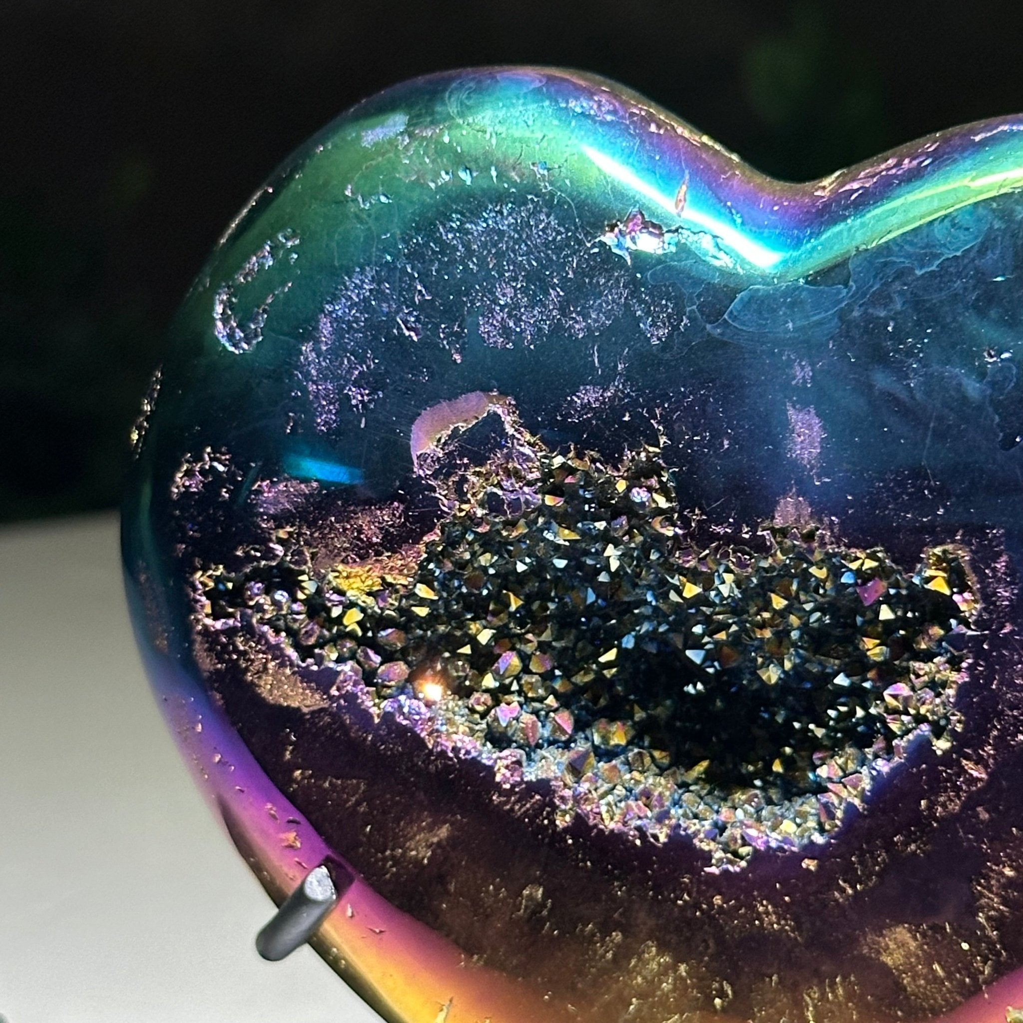 Rainbow Aura Quartz Heart on a Metal Stand, 0.9 lbs & 4.1" Tall #5463RA - 046 - Brazil GemsBrazil GemsRainbow Aura Quartz Heart on a Metal Stand, 0.9 lbs & 4.1" Tall #5463RA - 046Hearts5463RA - 046