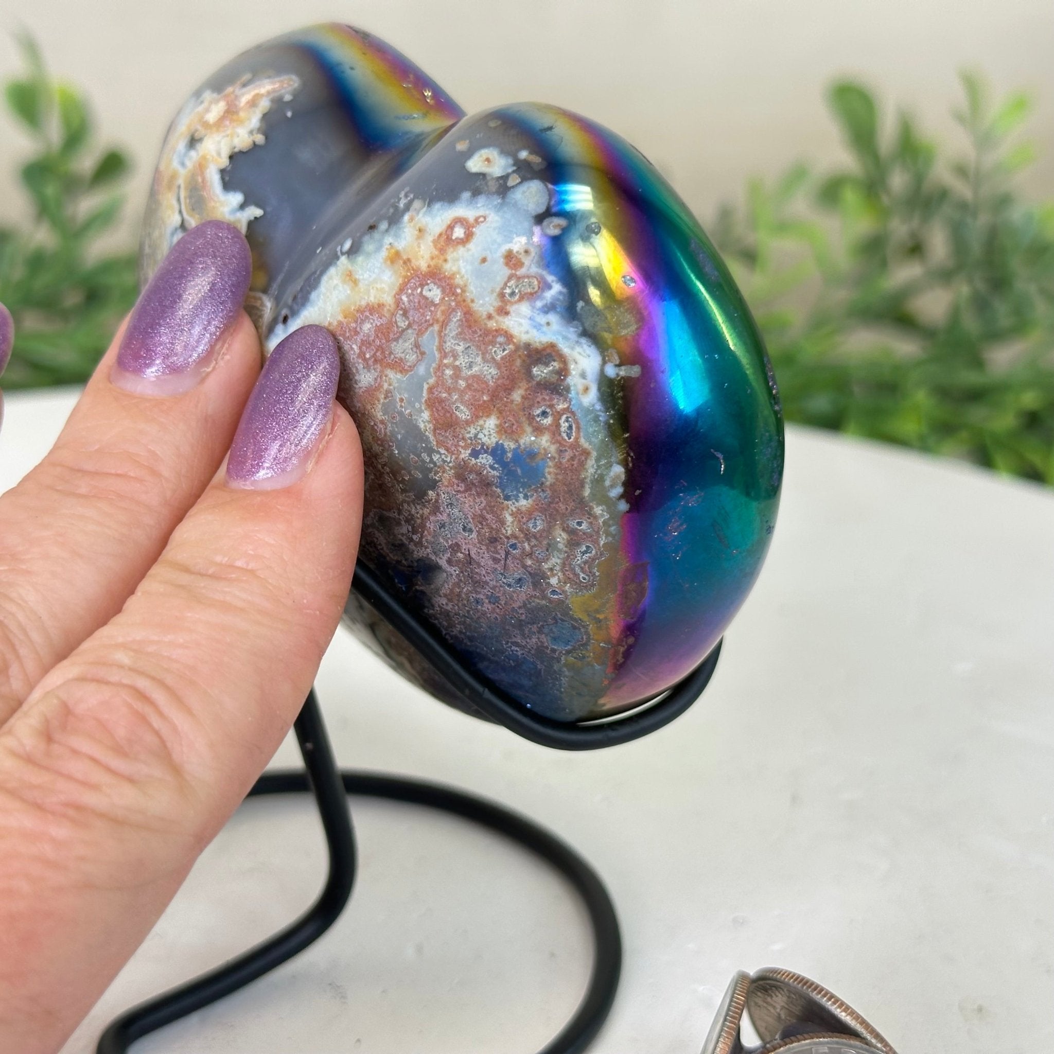 Rainbow Aura Quartz Heart on a Metal Stand, 0.9 lbs & 4.1" Tall #5463RA - 046 - Brazil GemsBrazil GemsRainbow Aura Quartz Heart on a Metal Stand, 0.9 lbs & 4.1" Tall #5463RA - 046Hearts5463RA - 046