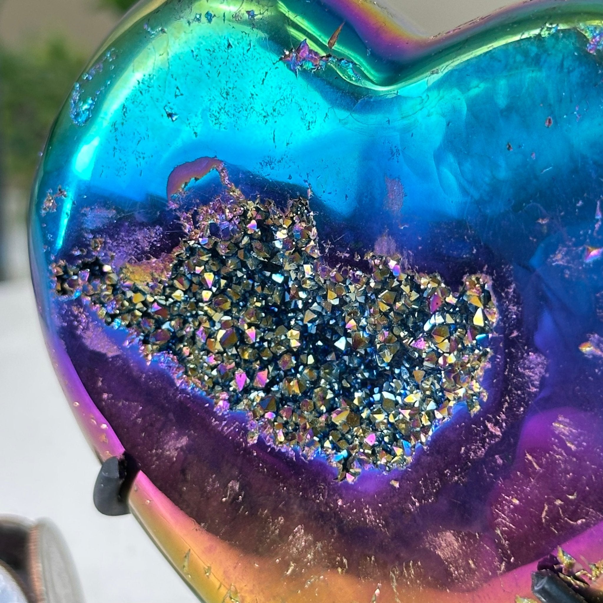 Rainbow Aura Quartz Heart on a Metal Stand, 0.9 lbs & 4.1" Tall #5463RA - 046 - Brazil GemsBrazil GemsRainbow Aura Quartz Heart on a Metal Stand, 0.9 lbs & 4.1" Tall #5463RA - 046Hearts5463RA - 046