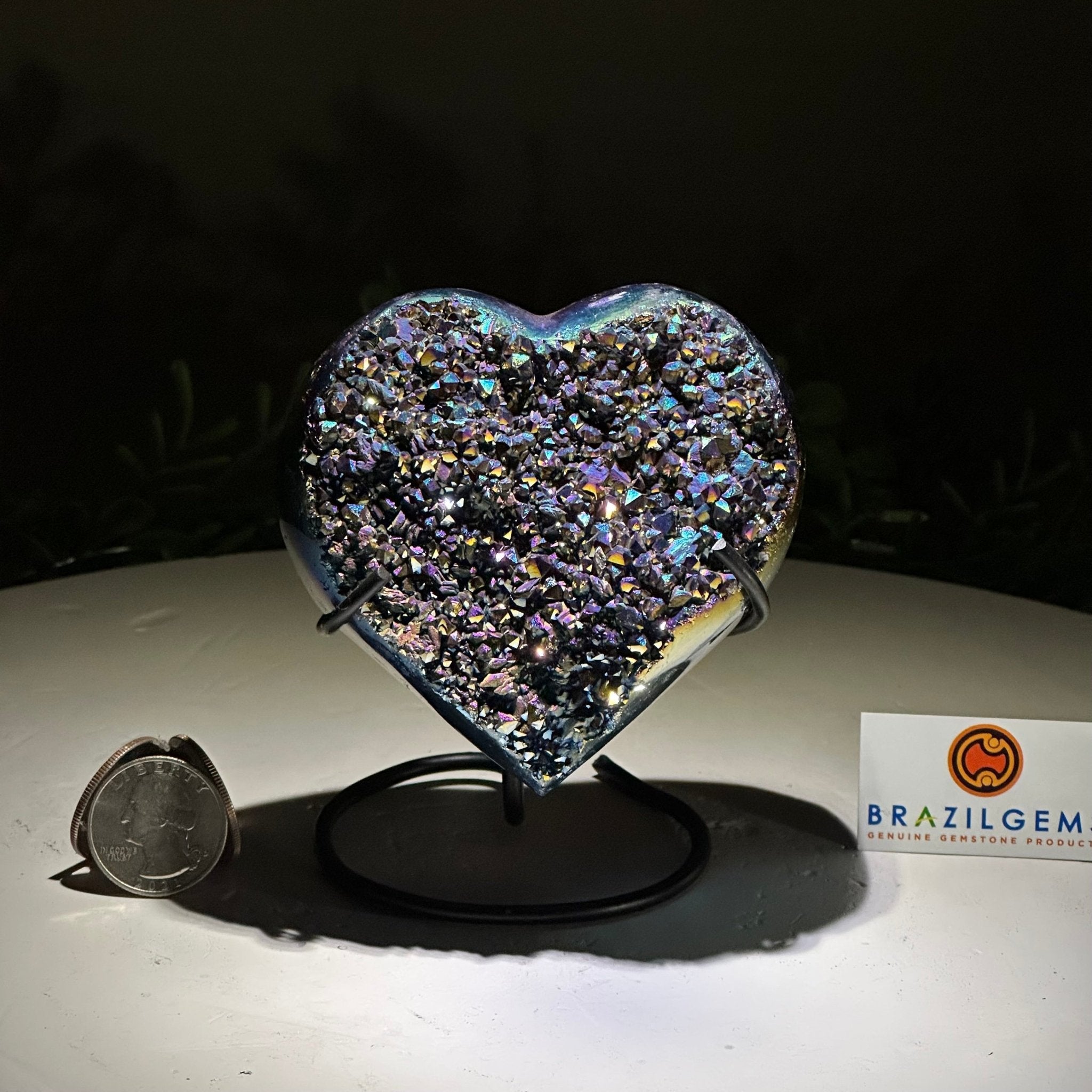 Rainbow Aura Quartz Heart on a Metal Stand, 1.1 lbs & 4.2" Tall #5463RA - 052 - Brazil GemsBrazil GemsRainbow Aura Quartz Heart on a Metal Stand, 1.1 lbs & 4.2" Tall #5463RA - 052Hearts5463RA - 052