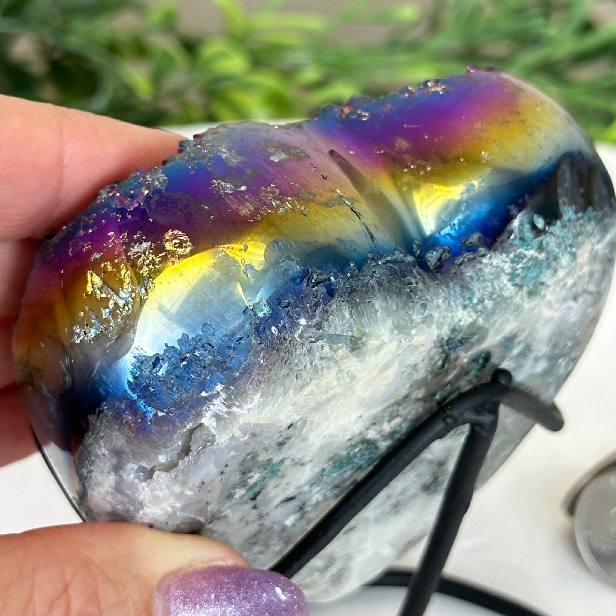 Rainbow Aura Quartz Heart on a Metal Stand, 1.1 lbs & 4.2" Tall #5463RA - 052 - Brazil GemsBrazil GemsRainbow Aura Quartz Heart on a Metal Stand, 1.1 lbs & 4.2" Tall #5463RA - 052Hearts5463RA - 052