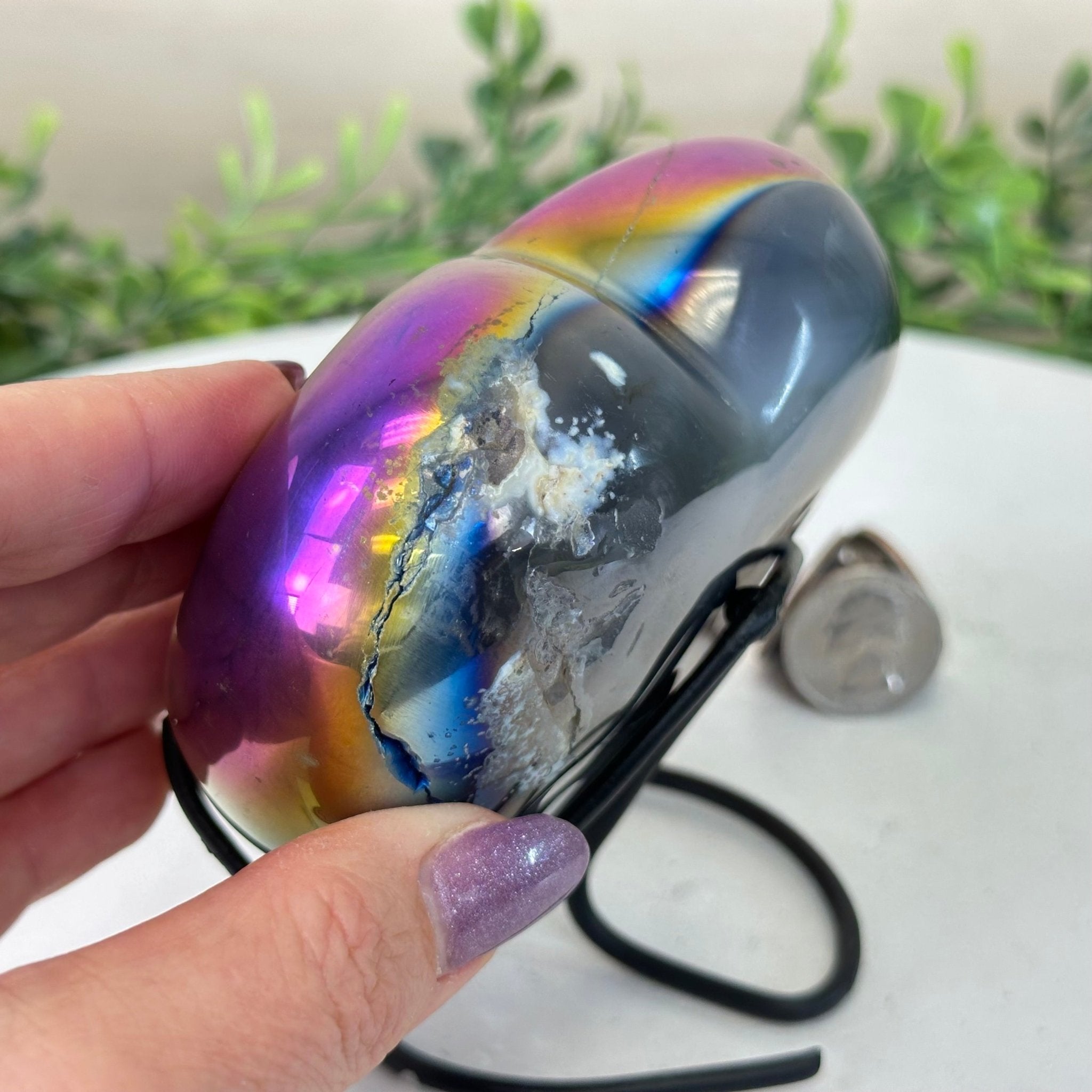 レインボーチタニウムオーラ Rainbow Aura Quartz Heart For Sale by Brazil Gems® #5463RA-058