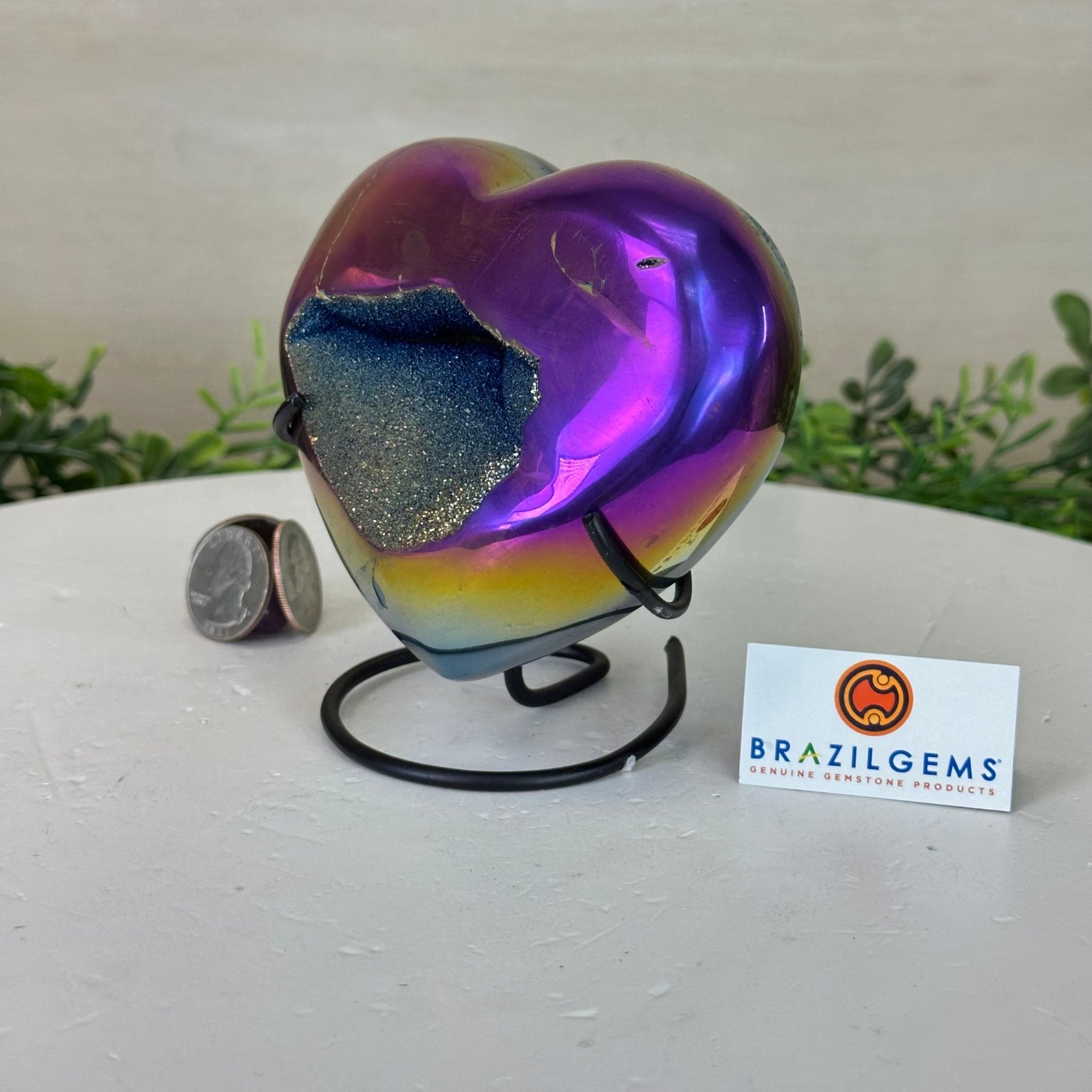 Rainbow Aura Quartz Heart on a Metal Stand, 1.5 lbs & 4.3" Tall #5463RA - 058 - Brazil GemsBrazil GemsRainbow Aura Quartz Heart on a Metal Stand, 1.5 lbs & 4.3" Tall #5463RA - 058Hearts5463RA - 058