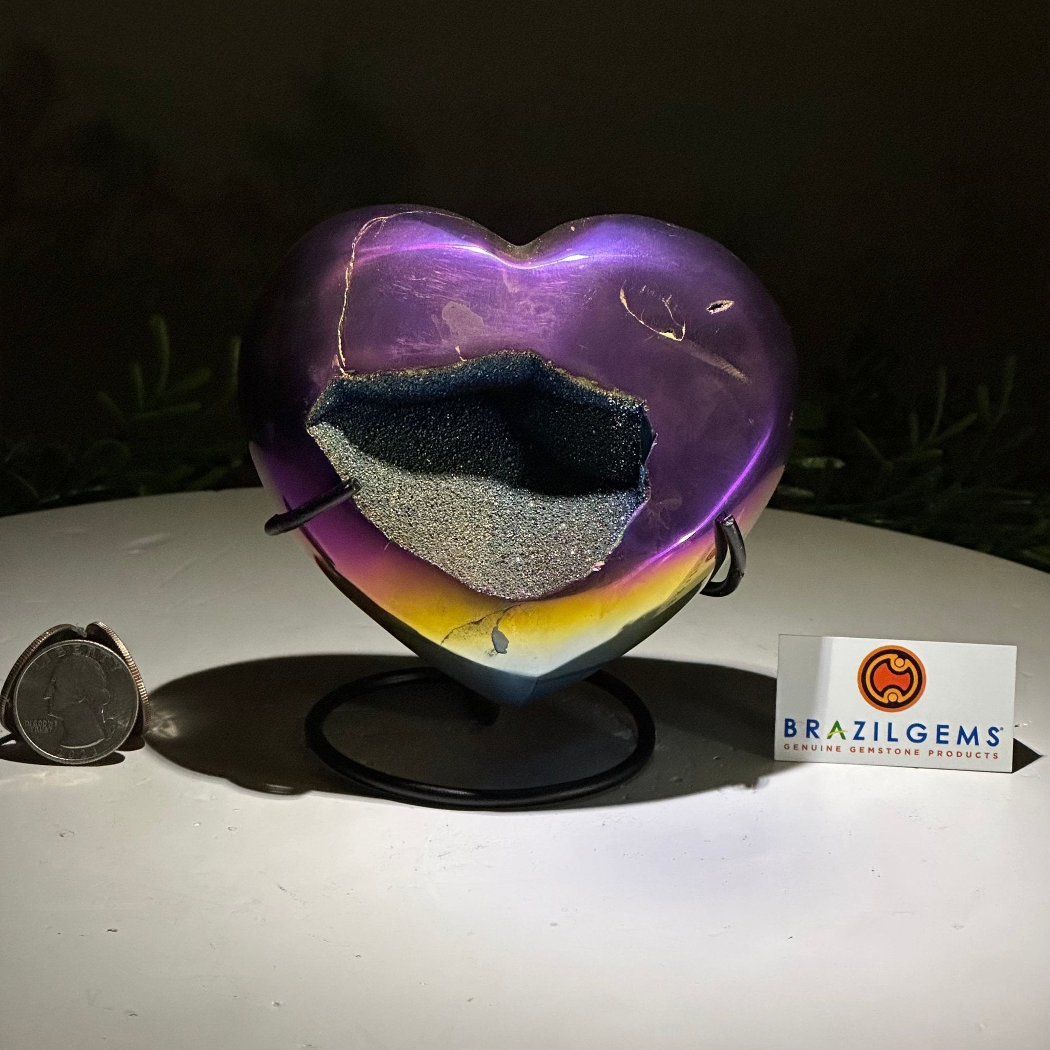 Rainbow Aura Quartz Heart on a Metal Stand, 1.5 lbs & 4.3" Tall #5463RA - 058 - Brazil GemsBrazil GemsRainbow Aura Quartz Heart on a Metal Stand, 1.5 lbs & 4.3" Tall #5463RA - 058Hearts5463RA - 058