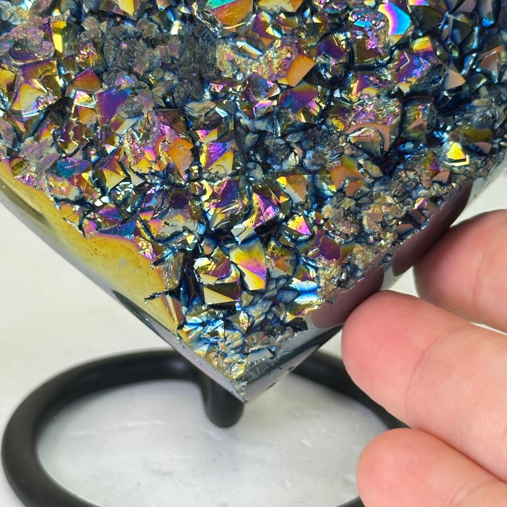 Rainbow Aura Quartz Heart on a Metal Stand, 2.2 lbs & 5.5" Tall #5463RA - 059 - Brazil GemsBrazil GemsRainbow Aura Quartz Heart on a Metal Stand, 2.2 lbs & 5.5" Tall #5463RA - 059Hearts5463RA - 059