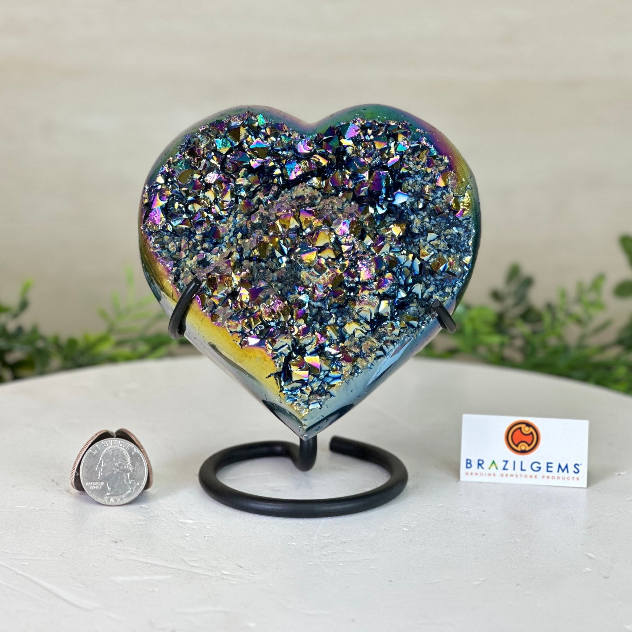 Rainbow Aura Quartz Heart on a Metal Stand, 2.2 lbs & 5.5" Tall #5463RA - 059 - Brazil GemsBrazil GemsRainbow Aura Quartz Heart on a Metal Stand, 2.2 lbs & 5.5" Tall #5463RA - 059Hearts5463RA - 059