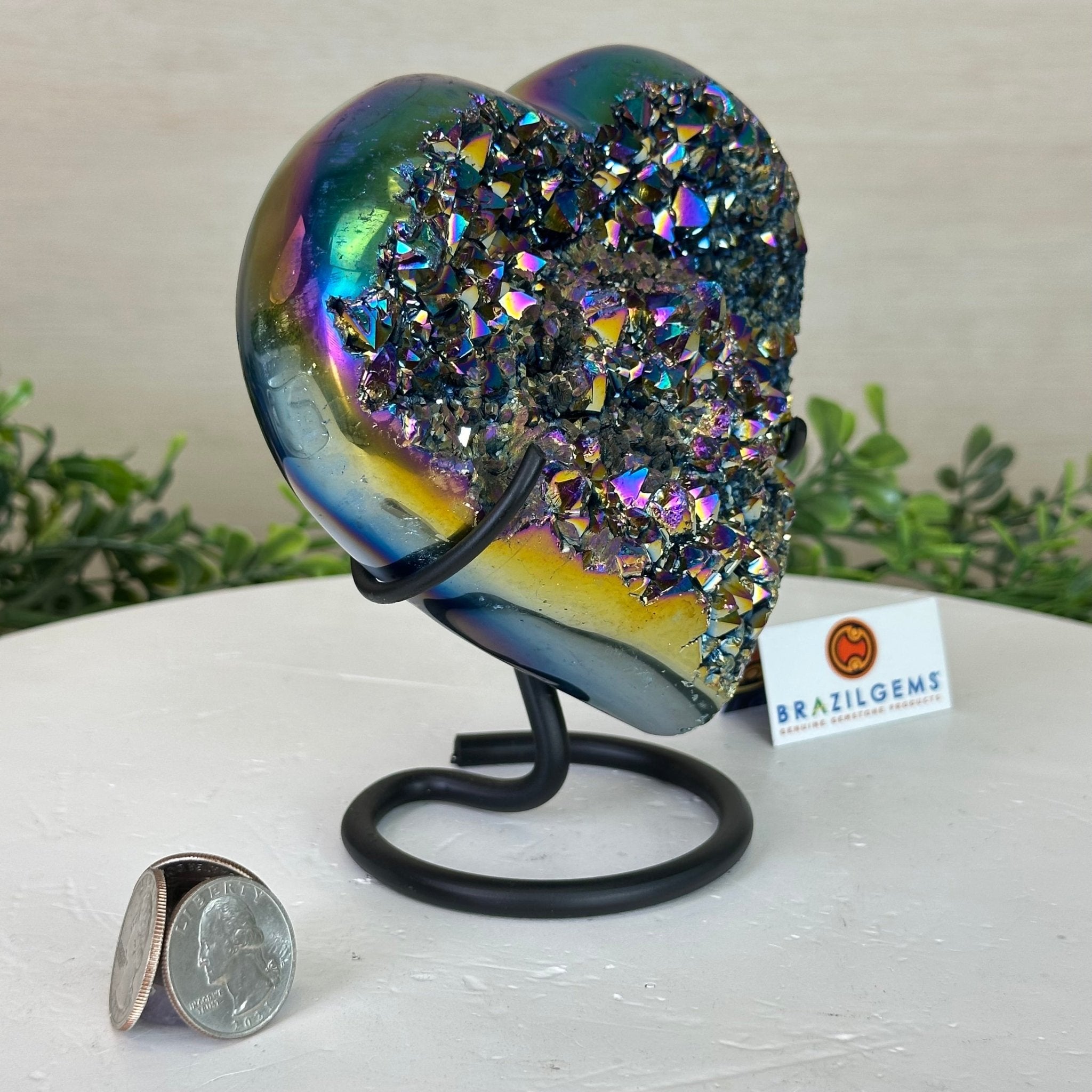 Rainbow Aura Quartz Heart on a Metal Stand, 2.2 lbs & 5.5" Tall #5463RA - 059 - Brazil GemsBrazil GemsRainbow Aura Quartz Heart on a Metal Stand, 2.2 lbs & 5.5" Tall #5463RA - 059Hearts5463RA - 059