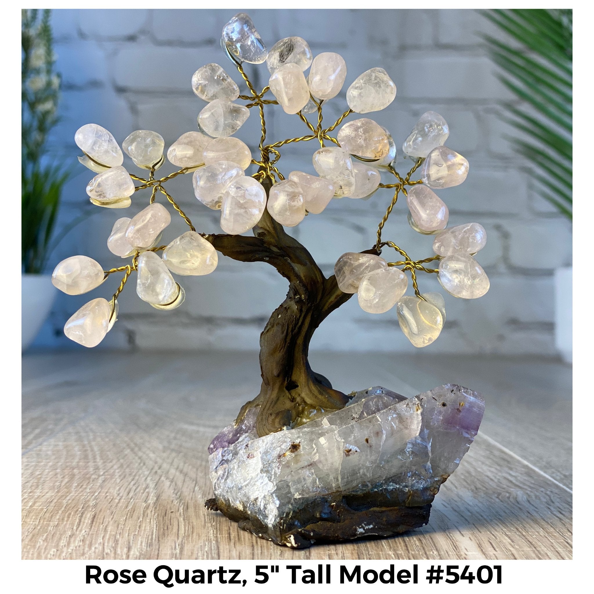 Rose Quartz 5" Tall Handmade Gemstone Tree on a Crystal base, 35 Gems #5401ROSQ - Brazil GemsBrazil GemsRose Quartz 5" Tall Handmade Gemstone Tree on a Crystal base, 35 Gems #5401ROSQGemstone Trees5401ROSQ