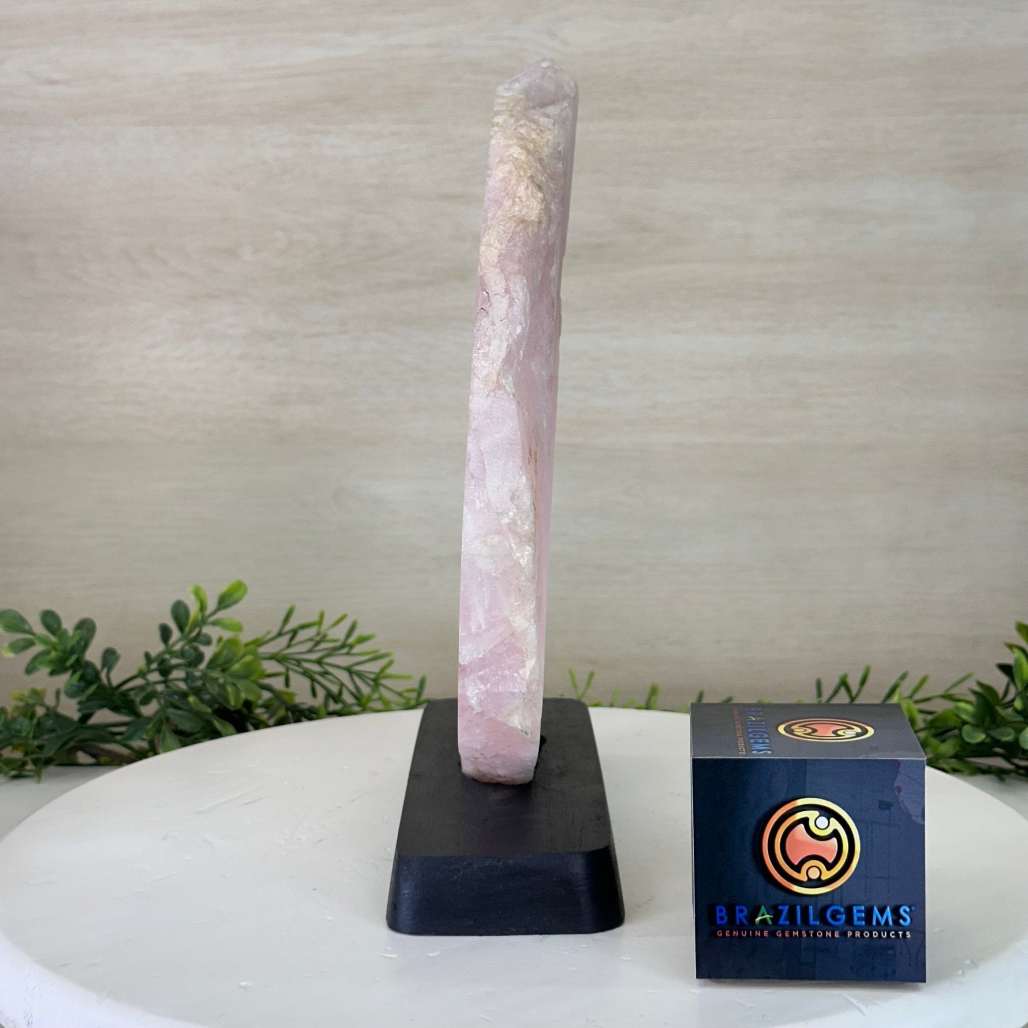 Rose Quartz Polished Slice on a Wood Base, 11" Tall #6100RQ - 039 - Brazil GemsBrazil GemsRose Quartz Polished Slice on a Wood Base, 11" Tall #6100RQ - 039Slices on Wood Bases6100RQ - 039