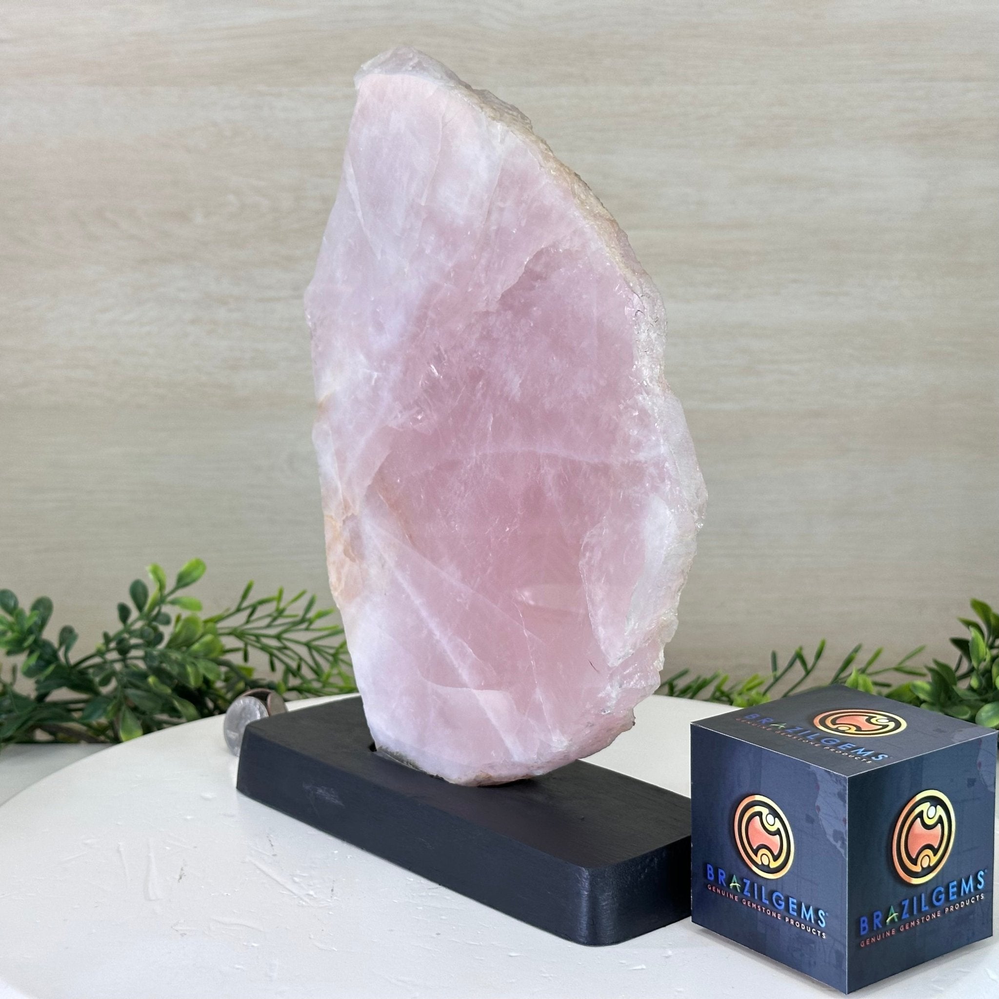 Rose Quartz Slice on Wood Base Model #6100RQ-039 – Brazil Gems