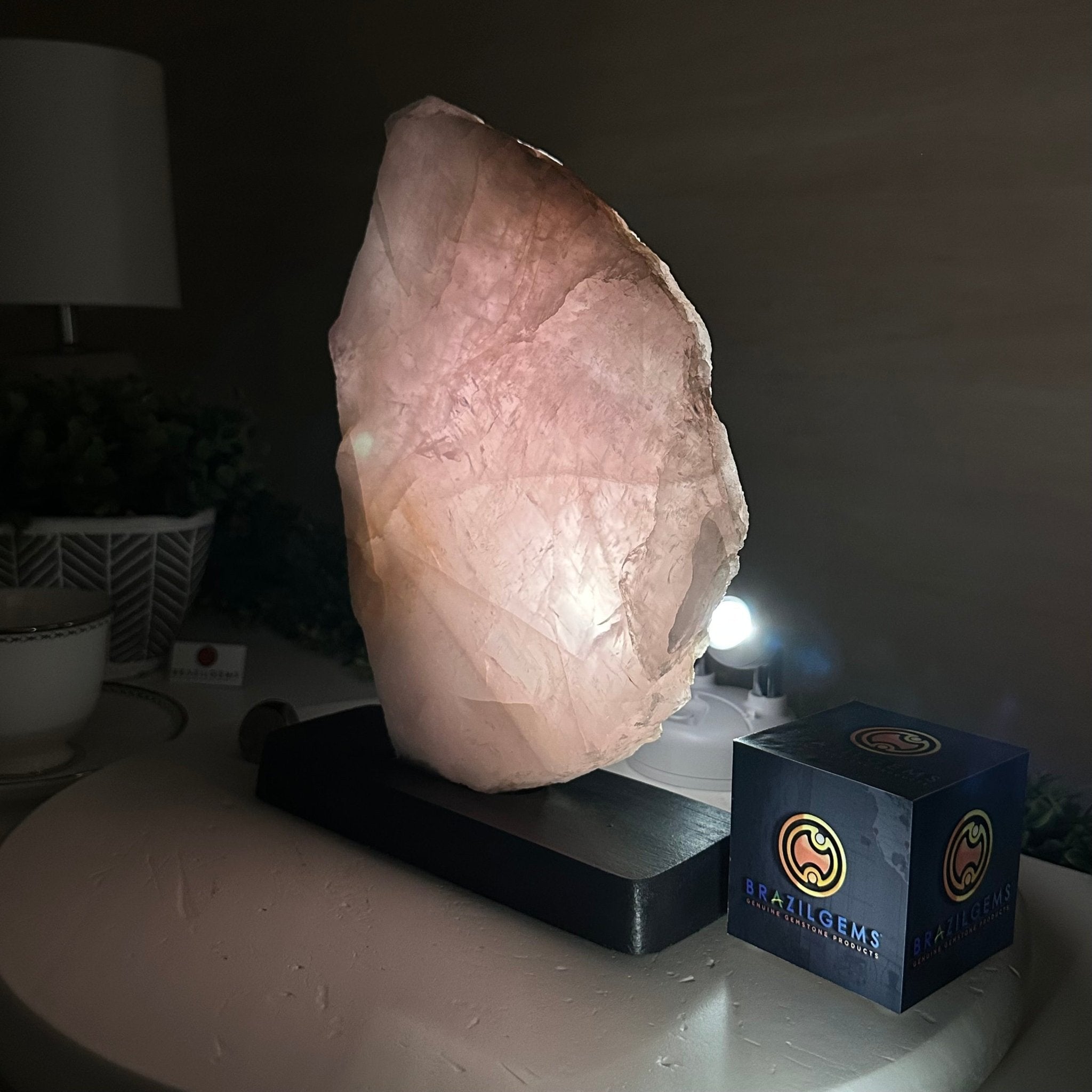 Rose Quartz Polished Slice on a Wood Base, 11" Tall #6100RQ - 039 - Brazil GemsBrazil GemsRose Quartz Polished Slice on a Wood Base, 11" Tall #6100RQ - 039Slices on Wood Bases6100RQ - 039