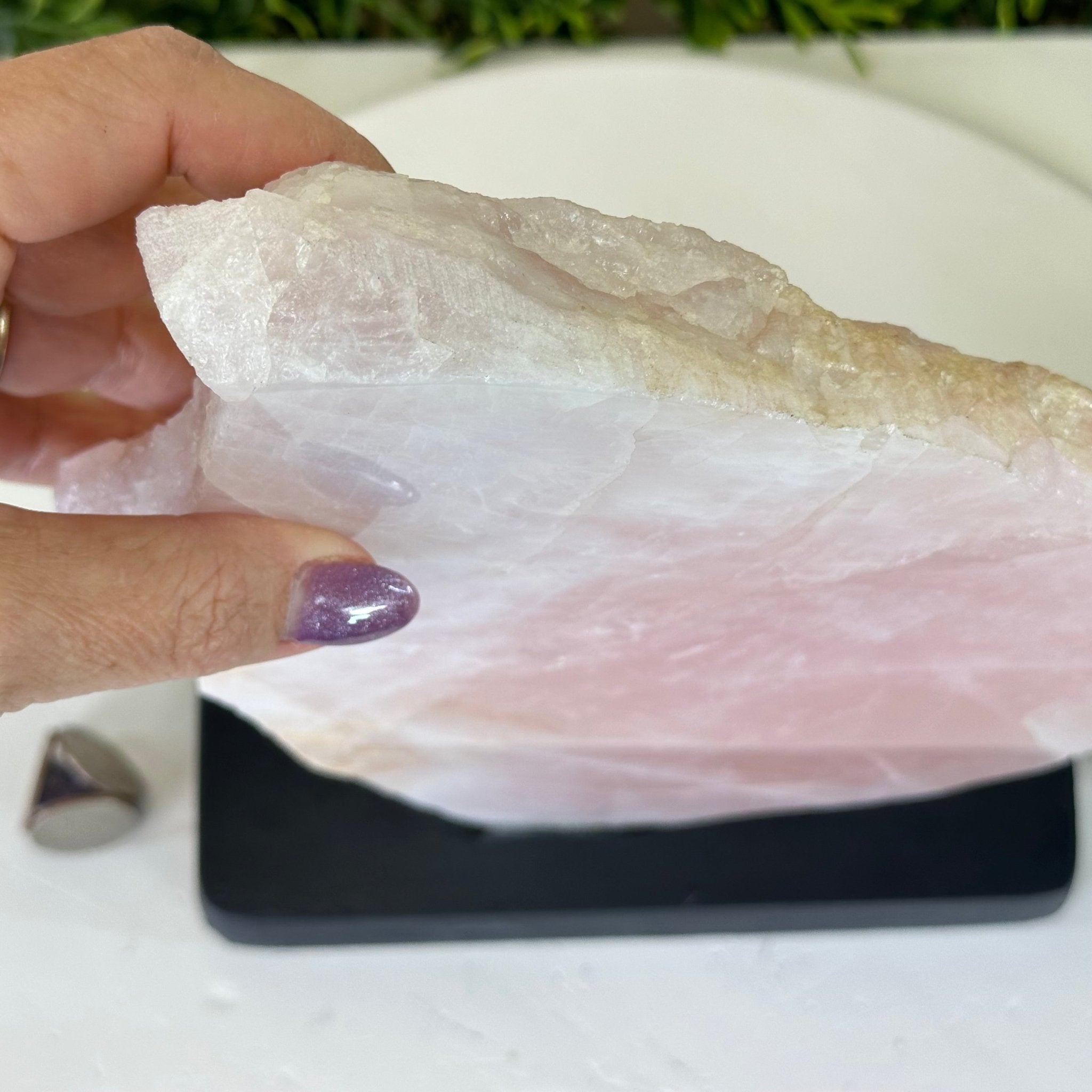 Rose Quartz Polished Slice on a Wood Base, 11" Tall #6100RQ - 039 - Brazil GemsBrazil GemsRose Quartz Polished Slice on a Wood Base, 11" Tall #6100RQ - 039Slices on Wood Bases6100RQ - 039