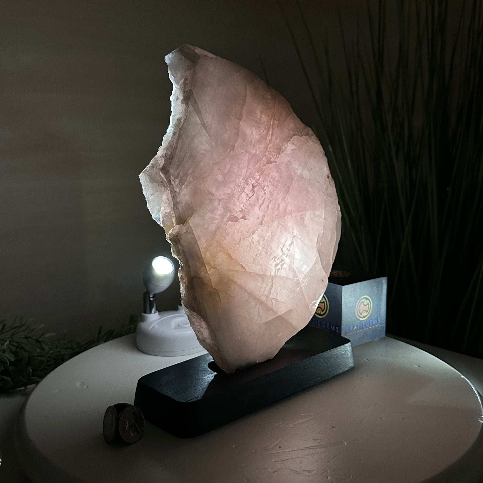 Rose Quartz Polished Slice on a Wood Base, 11" Tall #6100RQ - 039 - Brazil GemsBrazil GemsRose Quartz Polished Slice on a Wood Base, 11" Tall #6100RQ - 039Slices on Wood Bases6100RQ - 039