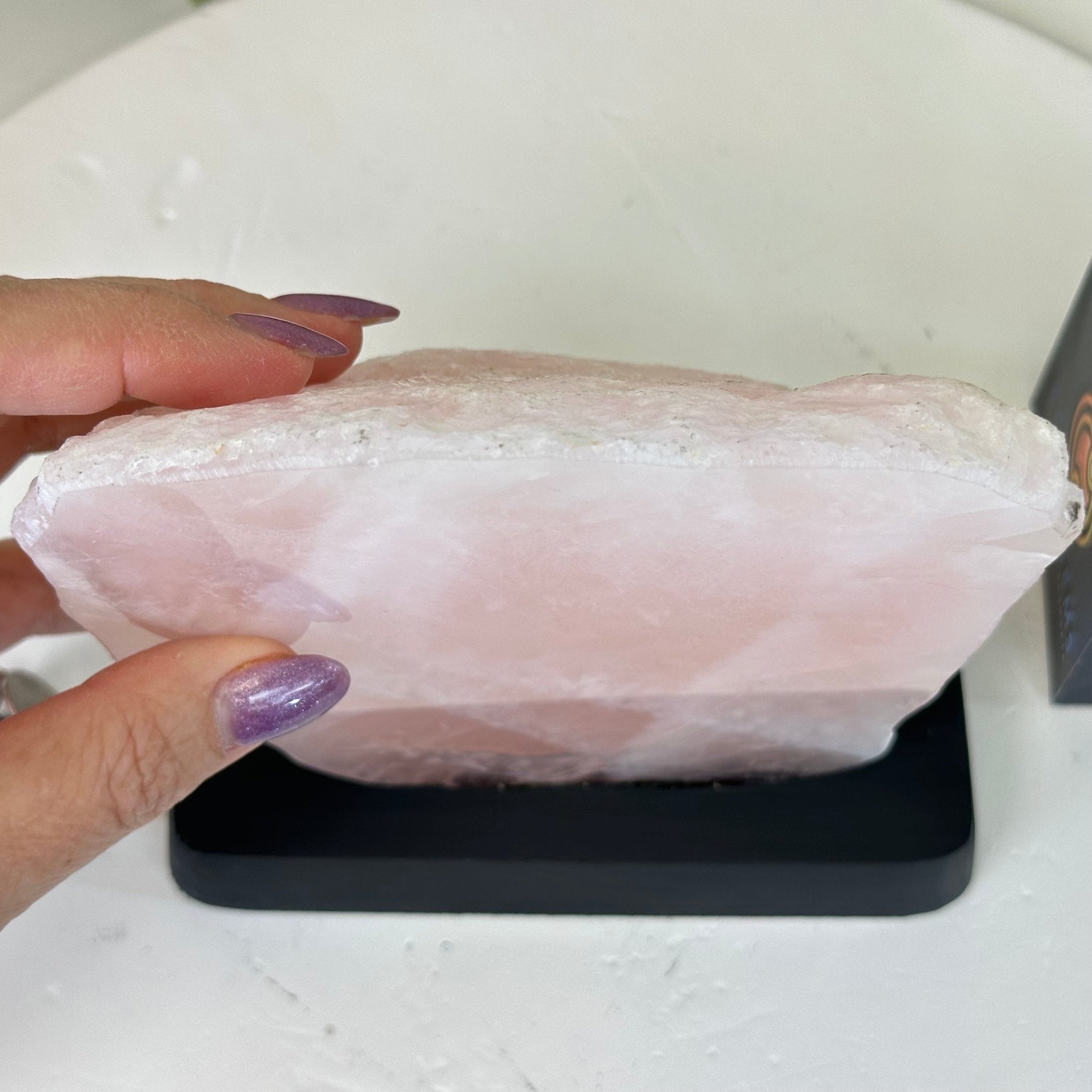 Rose Quartz Polished Slice on a Wood Base 6.5" Tall #6100RQ - 027 - Brazil GemsBrazil GemsRose Quartz Polished Slice on a Wood Base 6.5" Tall #6100RQ - 027Slices on Wood Bases6100RQ - 027