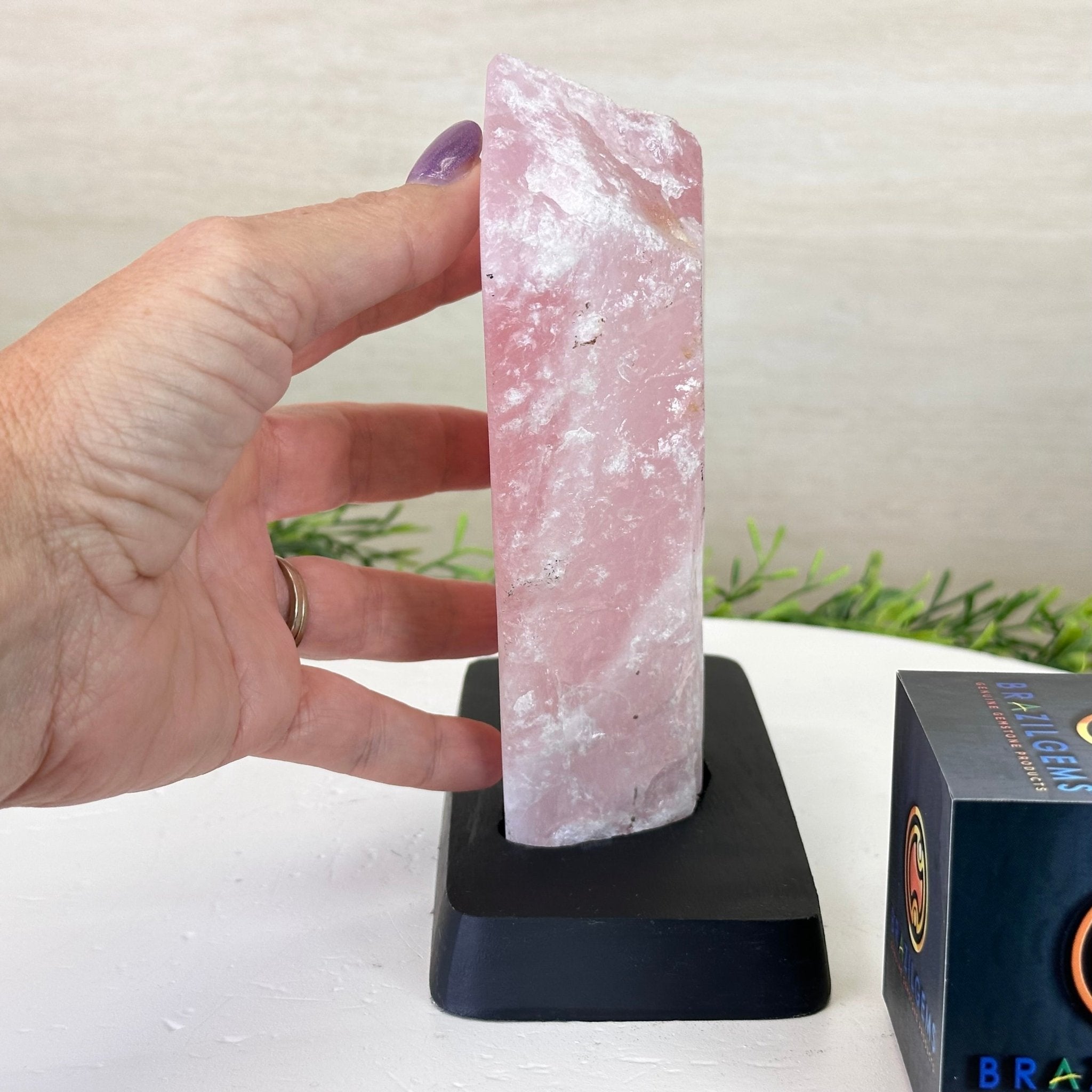 Rose Quartz Polished Slice on a Wood Base 7" Tall #6100RQ - 021 - Brazil GemsBrazil GemsRose Quartz Polished Slice on a Wood Base 7" Tall #6100RQ - 021Slices on Wood Bases6100RQ - 021