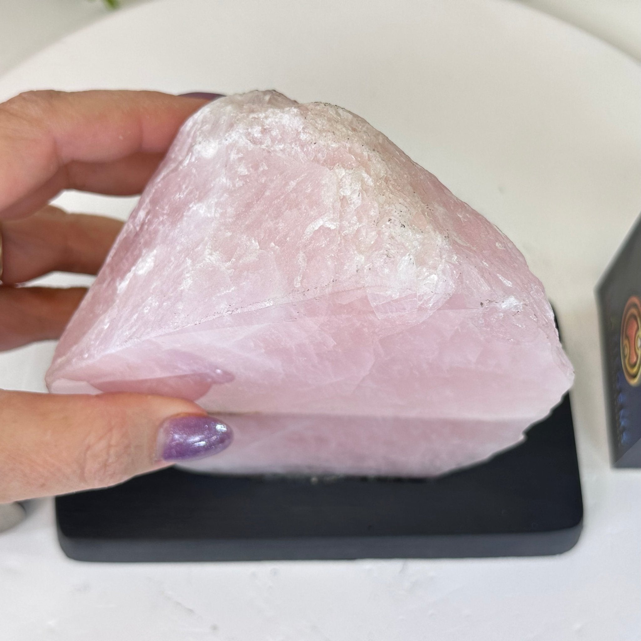 Rose Quartz Polished Slice on a Wood Base 7" Tall #6100RQ - 028 - Brazil GemsBrazil GemsRose Quartz Polished Slice on a Wood Base 7" Tall #6100RQ - 028Slices on Wood Bases6100RQ - 028