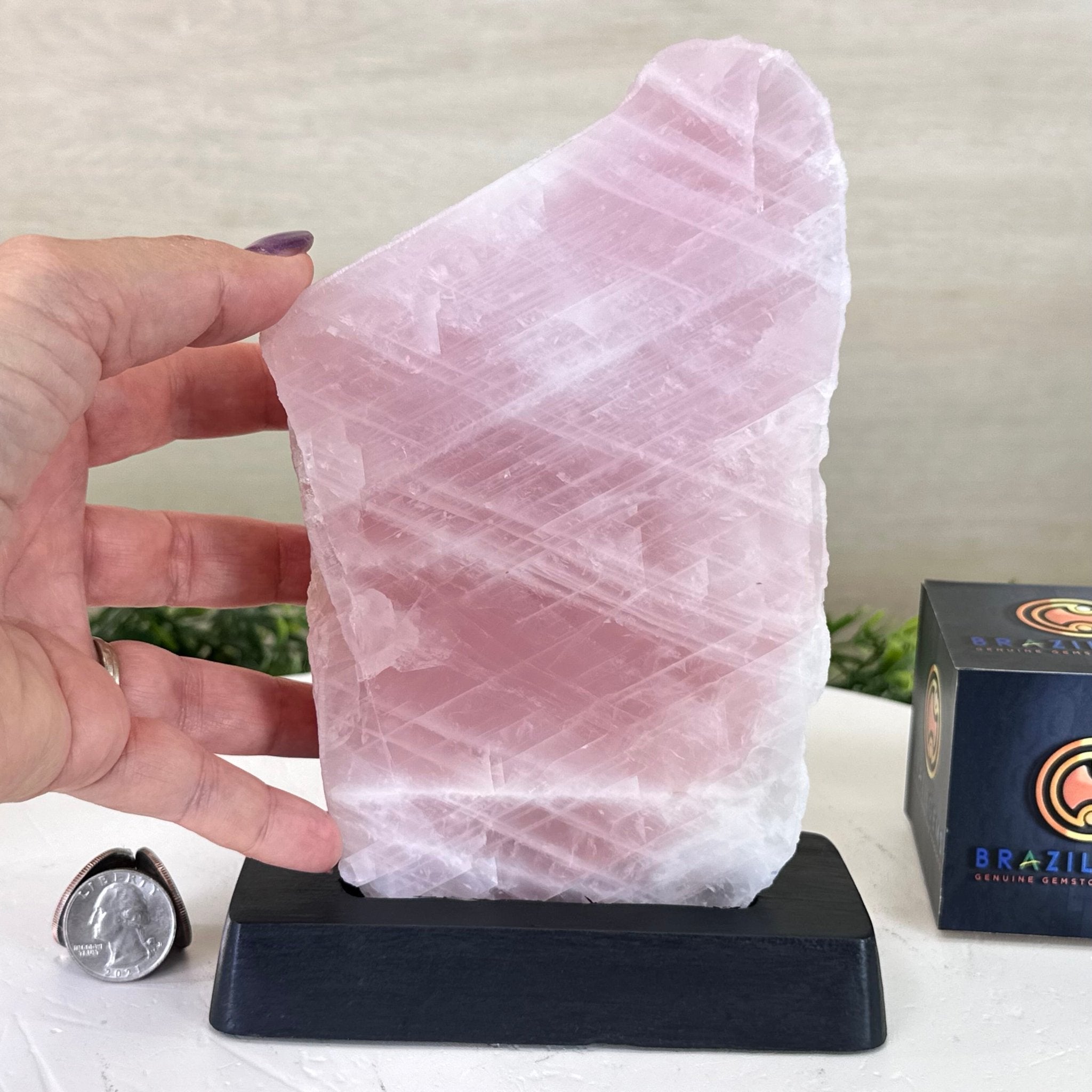 Rose Quartz Polished Slice on a Wood Base, 8" Tall #6100RQ - 016 - Brazil GemsBrazil GemsRose Quartz Polished Slice on a Wood Base, 8" Tall #6100RQ - 016Slices on Wood Bases6100RQ - 016