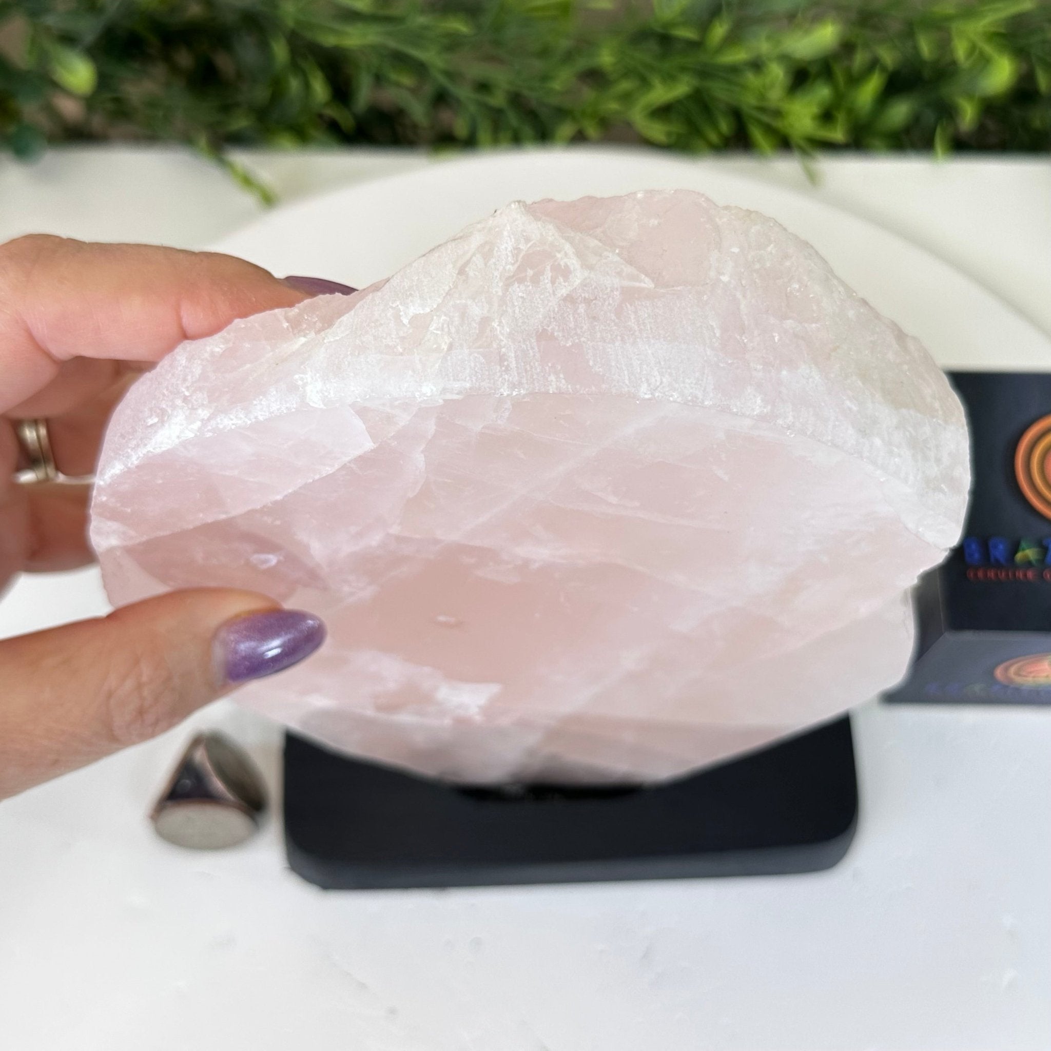 Rose Quartz Polished Slice on a Wood Base, 8" Tall #6100RQ - 031 - Brazil GemsBrazil GemsRose Quartz Polished Slice on a Wood Base, 8" Tall #6100RQ - 031Slices on Wood Bases6100RQ - 031