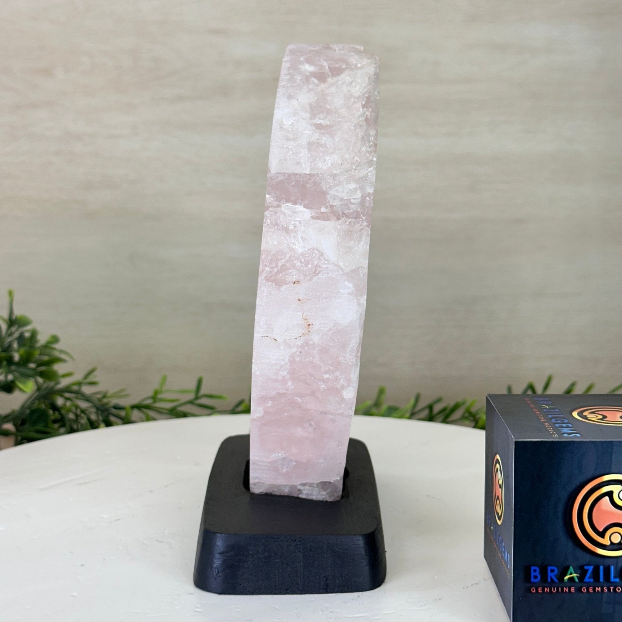 Rose Quartz Polished Slice on a Wood Base, 8" Tall #6100RQ - 031 - Brazil GemsBrazil GemsRose Quartz Polished Slice on a Wood Base, 8" Tall #6100RQ - 031Slices on Wood Bases6100RQ - 031