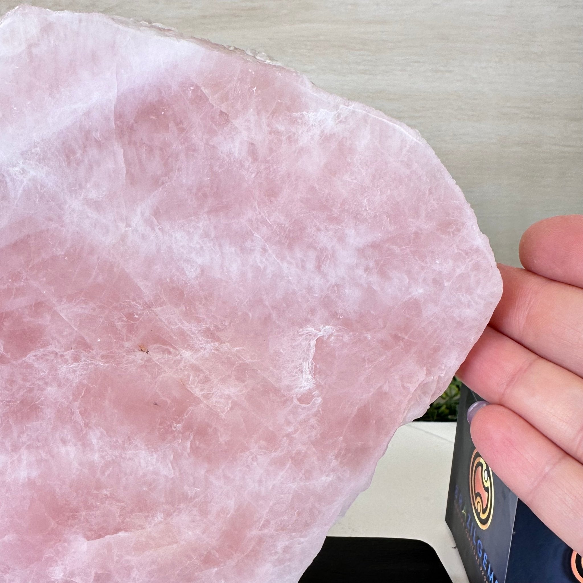 Rose Quartz Polished Slice on a Wood Base, 8" Tall #6100RQ - 036 - Brazil GemsBrazil GemsRose Quartz Polished Slice on a Wood Base, 8" Tall #6100RQ - 036Slices on Wood Bases6100RQ - 036