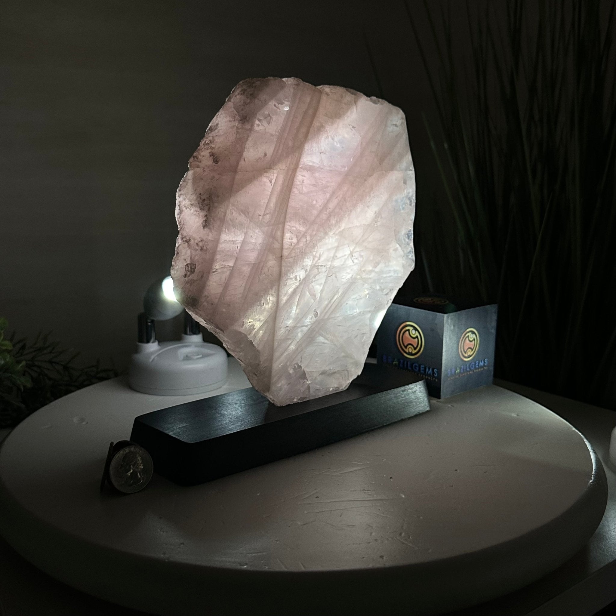 Rose Quartz Polished Slice on a Wood Base, 8.5" Tall #6100RQ - 037 - Brazil GemsBrazil GemsRose Quartz Polished Slice on a Wood Base, 8.5" Tall #6100RQ - 037Slices on Wood Bases6100RQ - 037