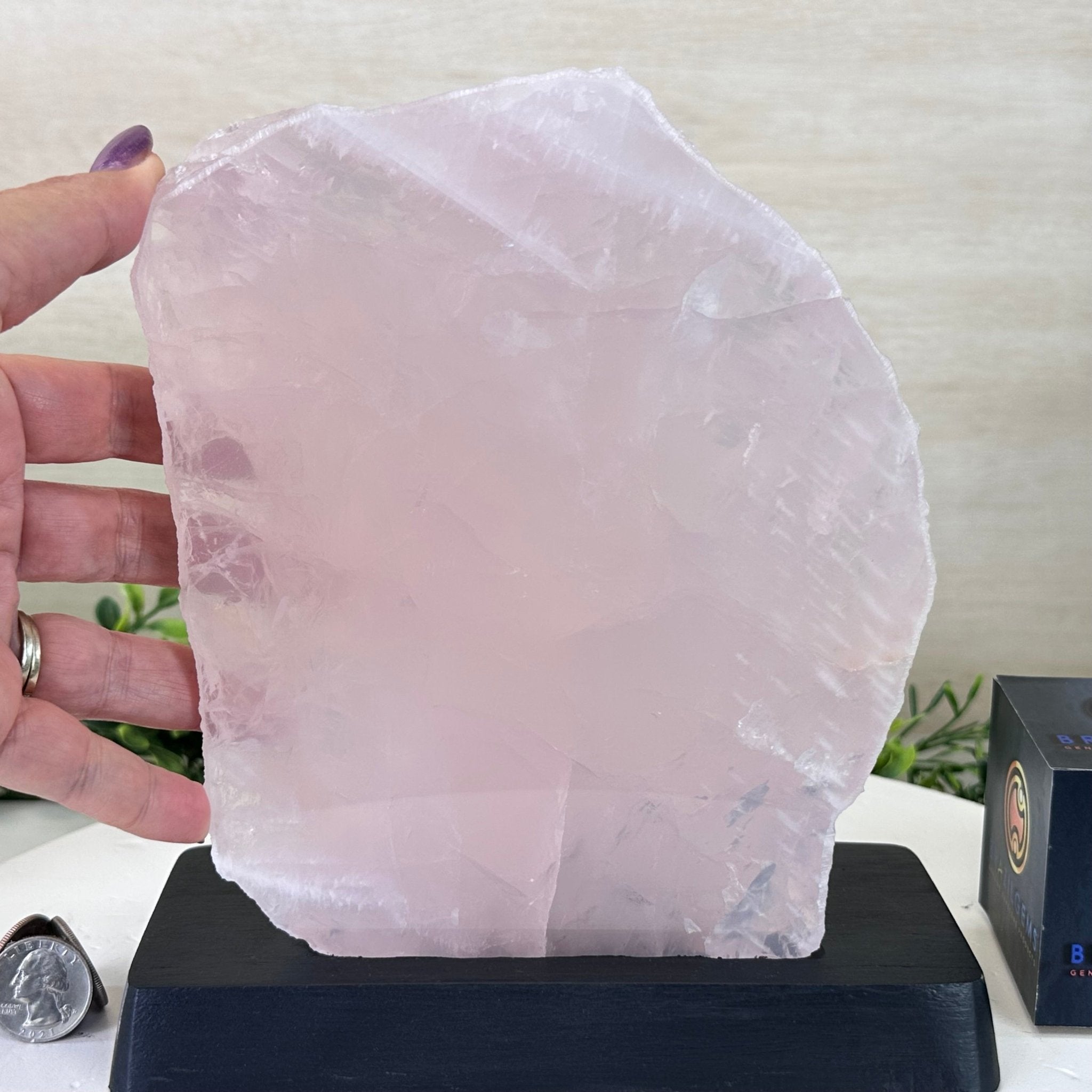 Rose Quartz Polished Slice on a Wood Base, 8.5" Tall #6100RQ - 043 - Brazil GemsBrazil GemsRose Quartz Polished Slice on a Wood Base, 8.5" Tall #6100RQ - 043Slices on Wood Bases6100RQ - 043