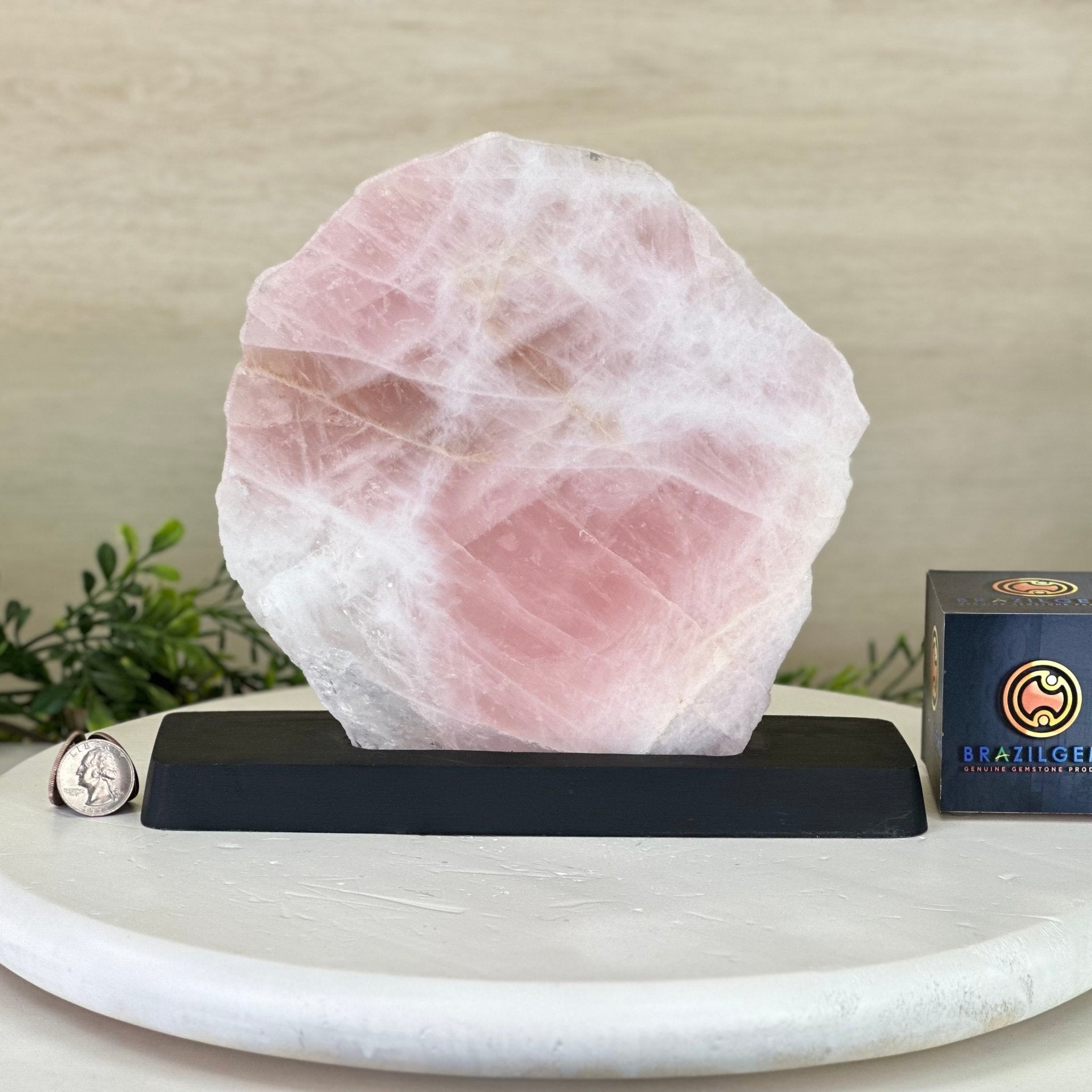 Rose Quartz Polished Slice on a Wood Base, 8.5" Tall #6100RQ - 045 - Brazil GemsBrazil GemsRose Quartz Polished Slice on a Wood Base, 8.5" Tall #6100RQ - 045Slices on Wood Bases6100RQ - 045