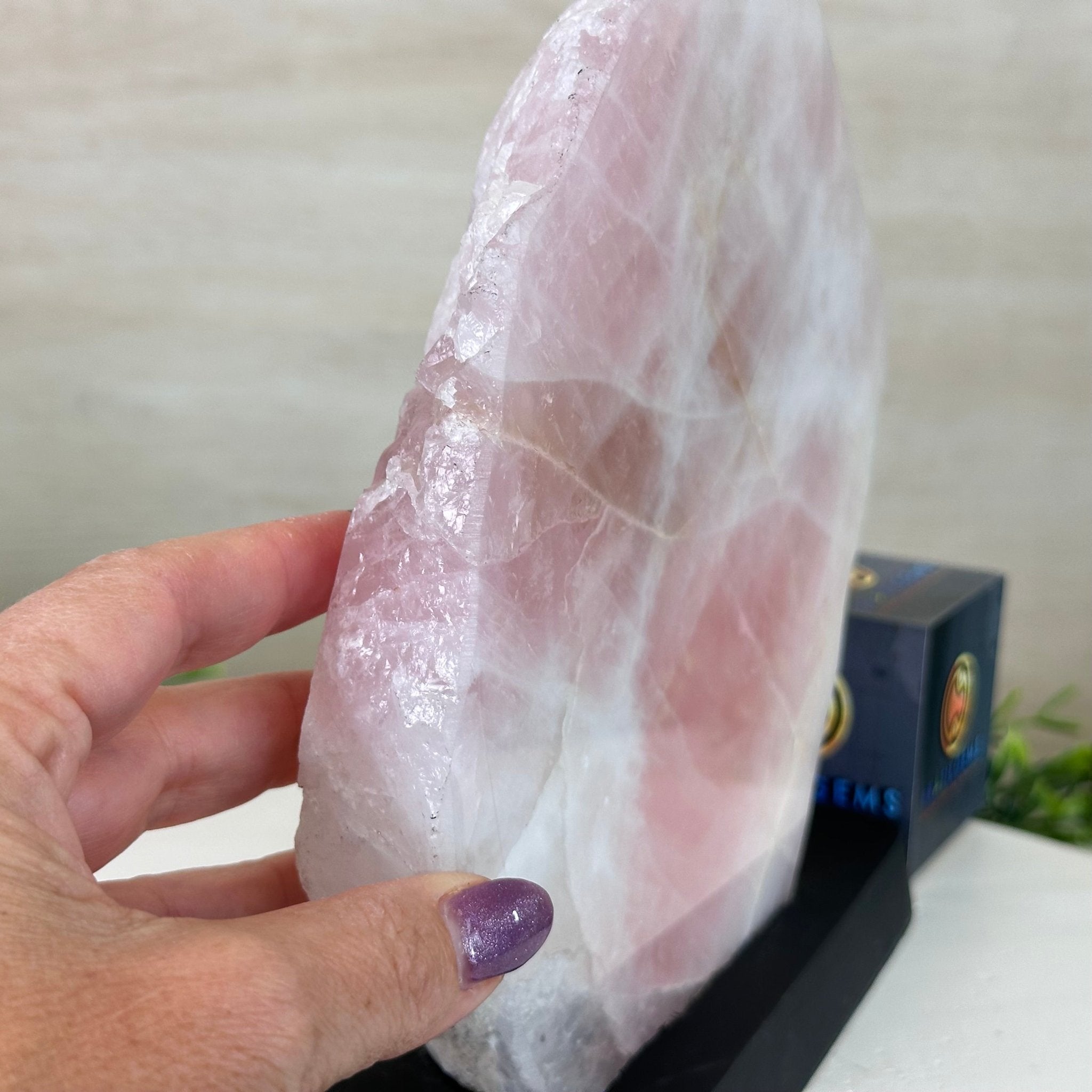 Rose Quartz Polished Slice on a Wood Base, 8.5" Tall #6100RQ - 045 - Brazil GemsBrazil GemsRose Quartz Polished Slice on a Wood Base, 8.5" Tall #6100RQ - 045Slices on Wood Bases6100RQ - 045