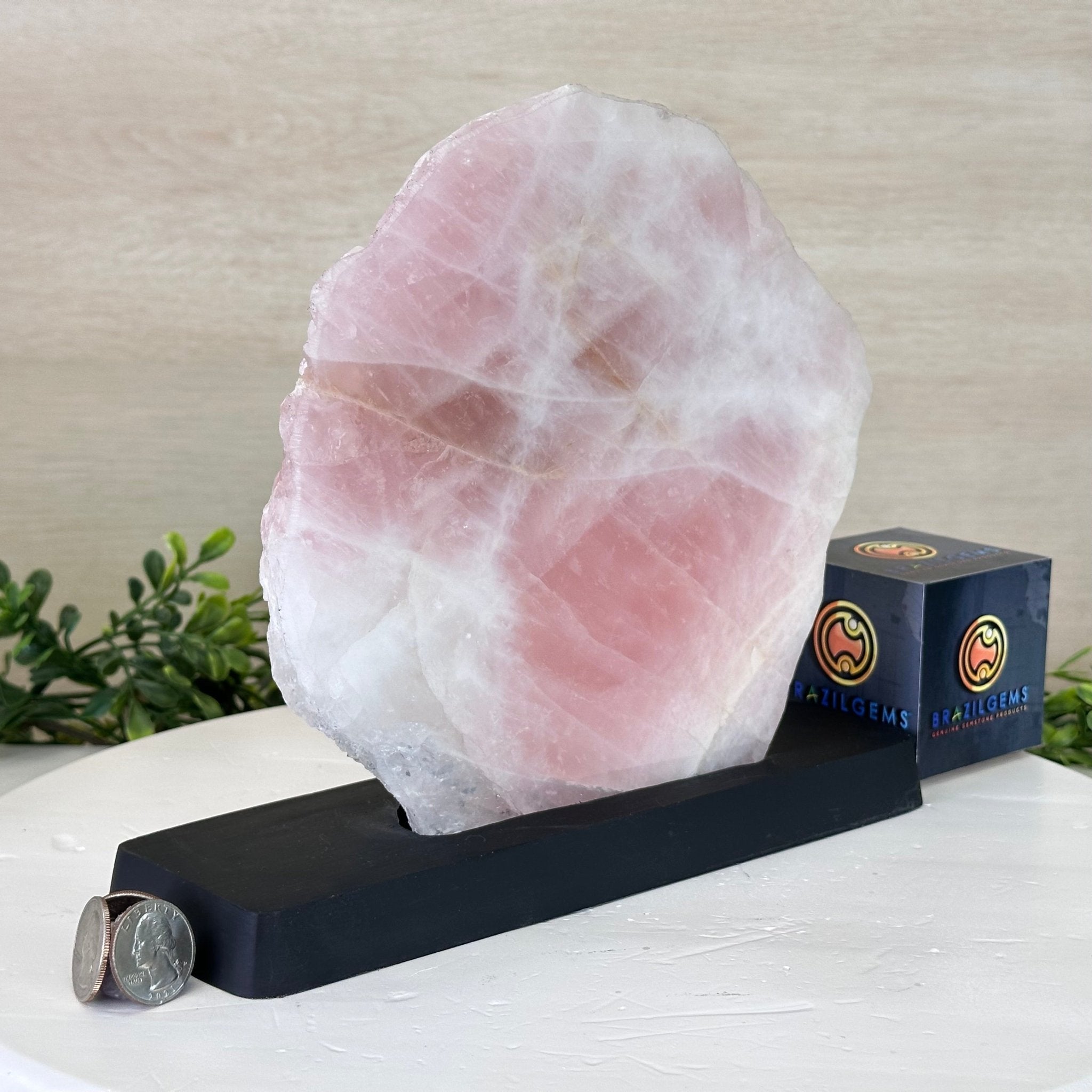 Rose Quartz Polished Slice on a Wood Base, 8.5" Tall #6100RQ - 045 - Brazil GemsBrazil GemsRose Quartz Polished Slice on a Wood Base, 8.5" Tall #6100RQ - 045Slices on Wood Bases6100RQ - 045