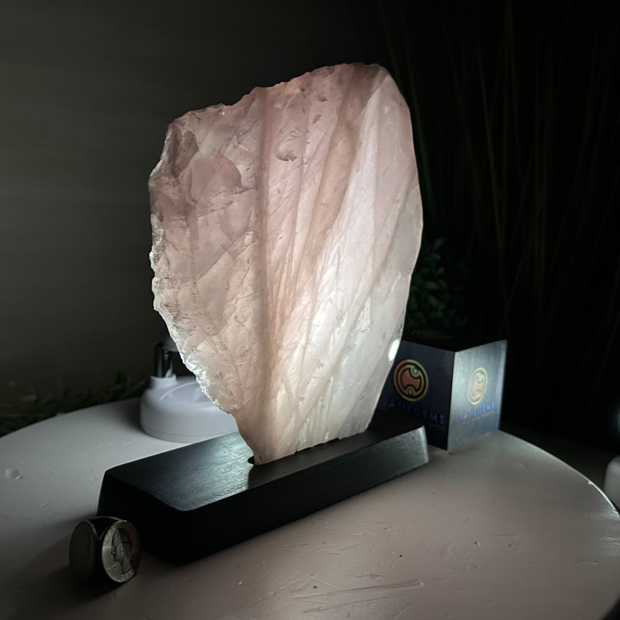 Rose Quartz Polished Slice on a Wood Base, 9" Tall #6100RQ - 034 - Brazil GemsBrazil GemsRose Quartz Polished Slice on a Wood Base, 9" Tall #6100RQ - 034Slices on Wood Bases6100RQ - 034