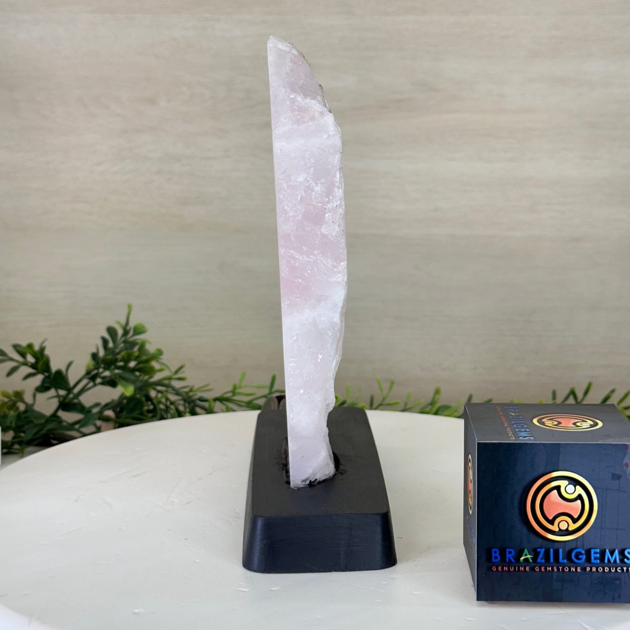 Rose Quartz Polished Slice on a Wood Base, 9" Tall #6100RQ - 034 - Brazil GemsBrazil GemsRose Quartz Polished Slice on a Wood Base, 9" Tall #6100RQ - 034Slices on Wood Bases6100RQ - 034