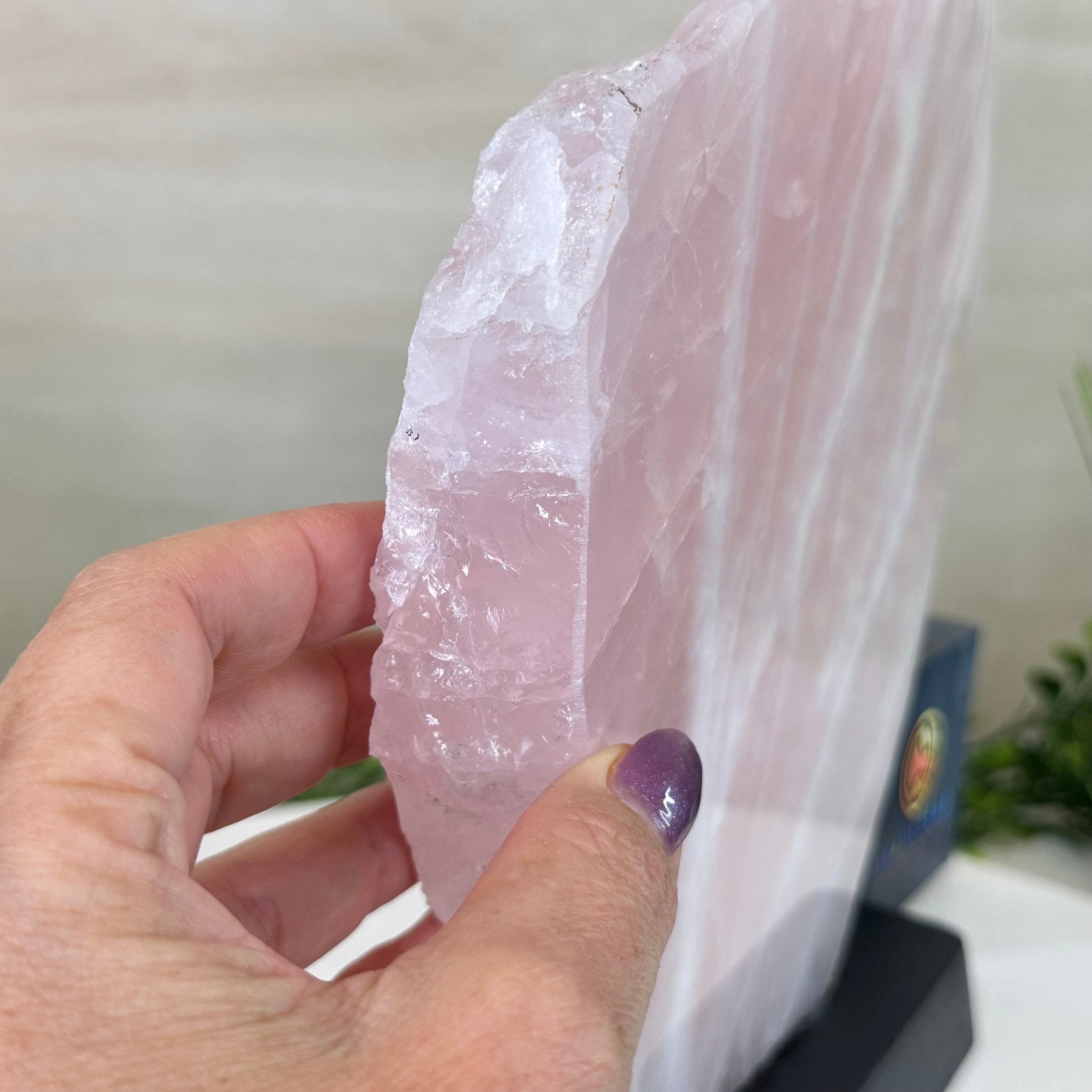 Rose Quartz Polished Slice on a Wood Base, 9" Tall #6100RQ - 034 - Brazil GemsBrazil GemsRose Quartz Polished Slice on a Wood Base, 9" Tall #6100RQ - 034Slices on Wood Bases6100RQ - 034