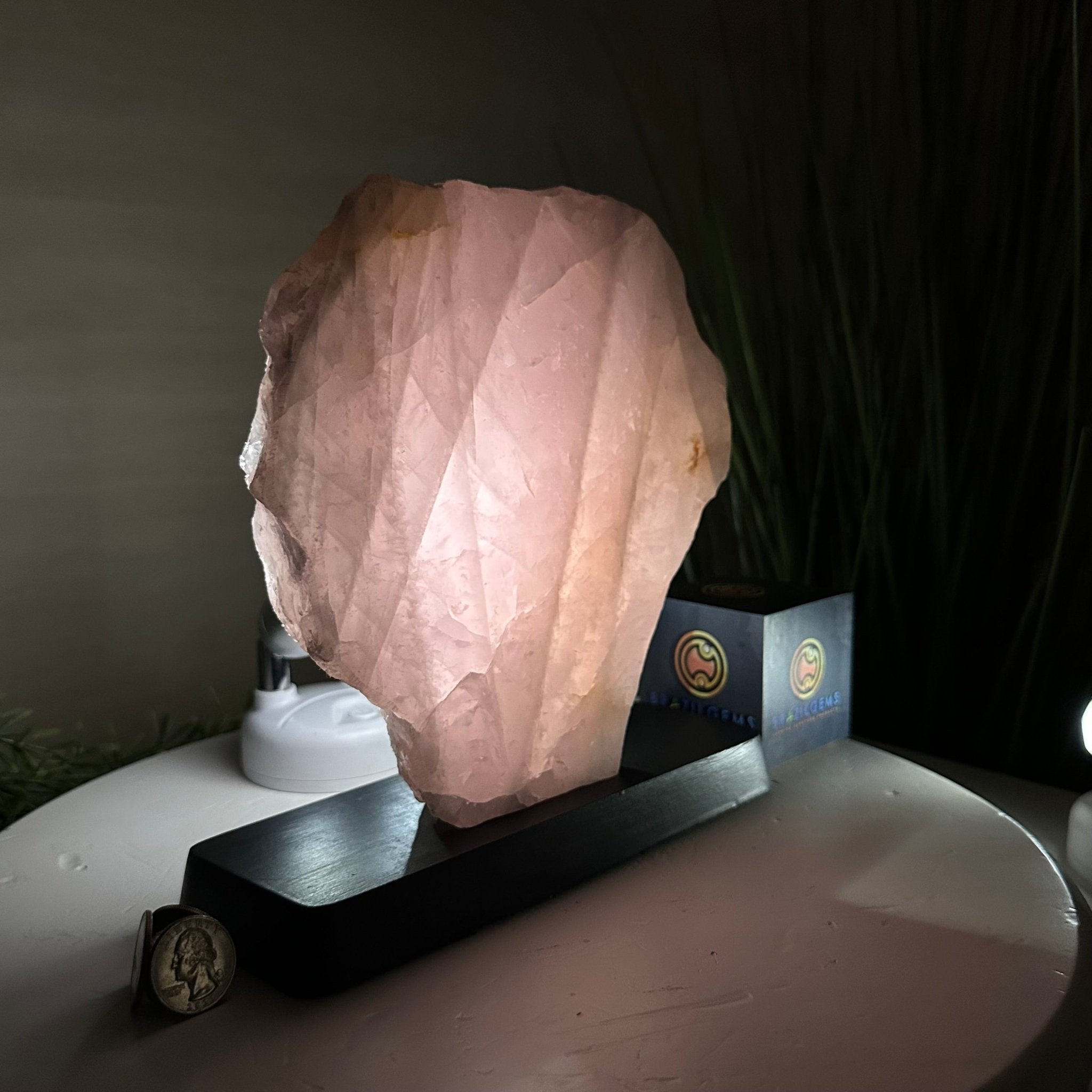 Rose Quartz Polished Slice on a Wood Base, 9" Tall #6100RQ - 048 - Brazil GemsBrazil GemsRose Quartz Polished Slice on a Wood Base, 9" Tall #6100RQ - 048Slices on Wood Bases6100RQ - 048