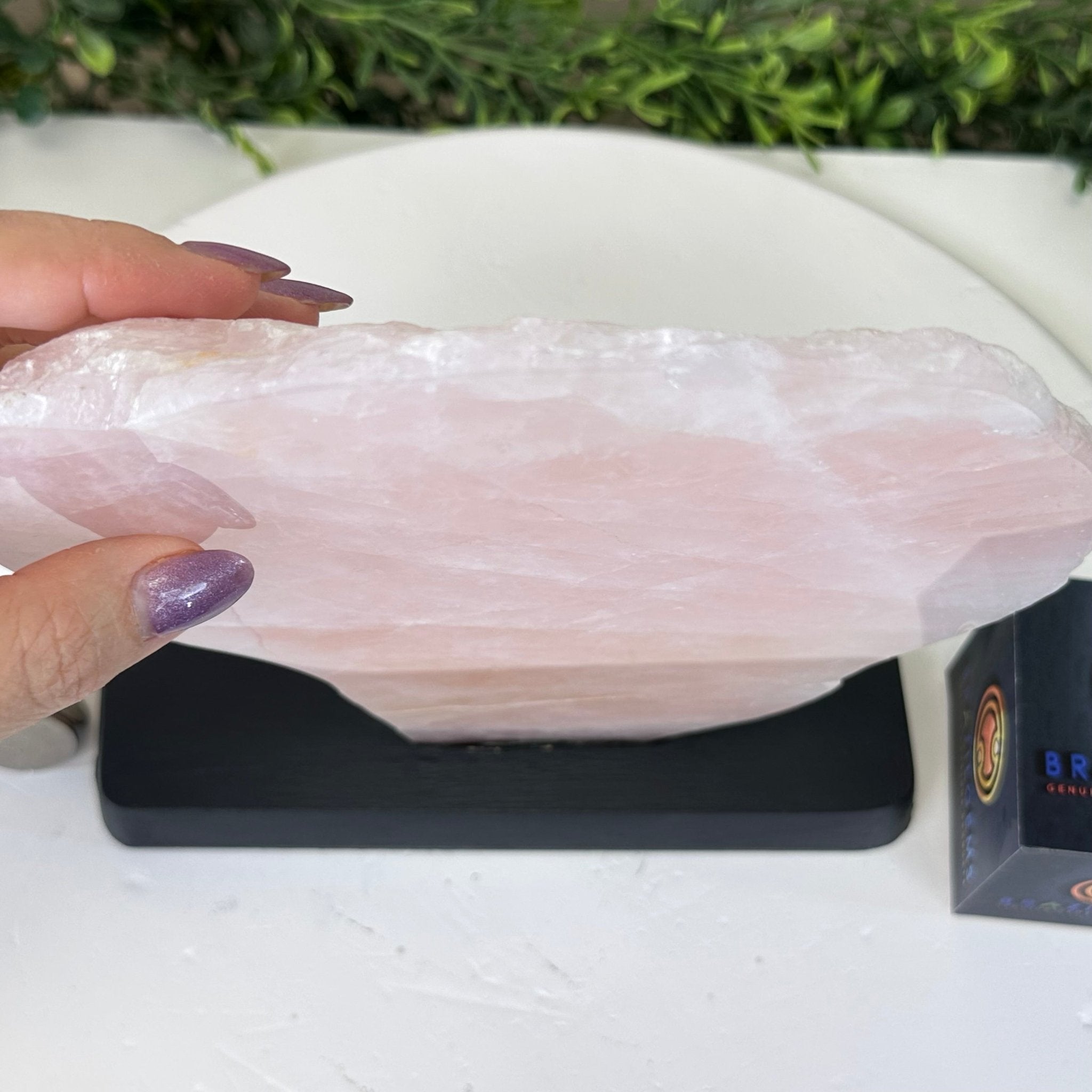 Rose Quartz Polished Slice on a Wood Base, 9.25" Tall #6100RQ - 035 - Brazil GemsBrazil GemsRose Quartz Polished Slice on a Wood Base, 9.25" Tall #6100RQ - 035Slices on Wood Bases6100RQ - 035