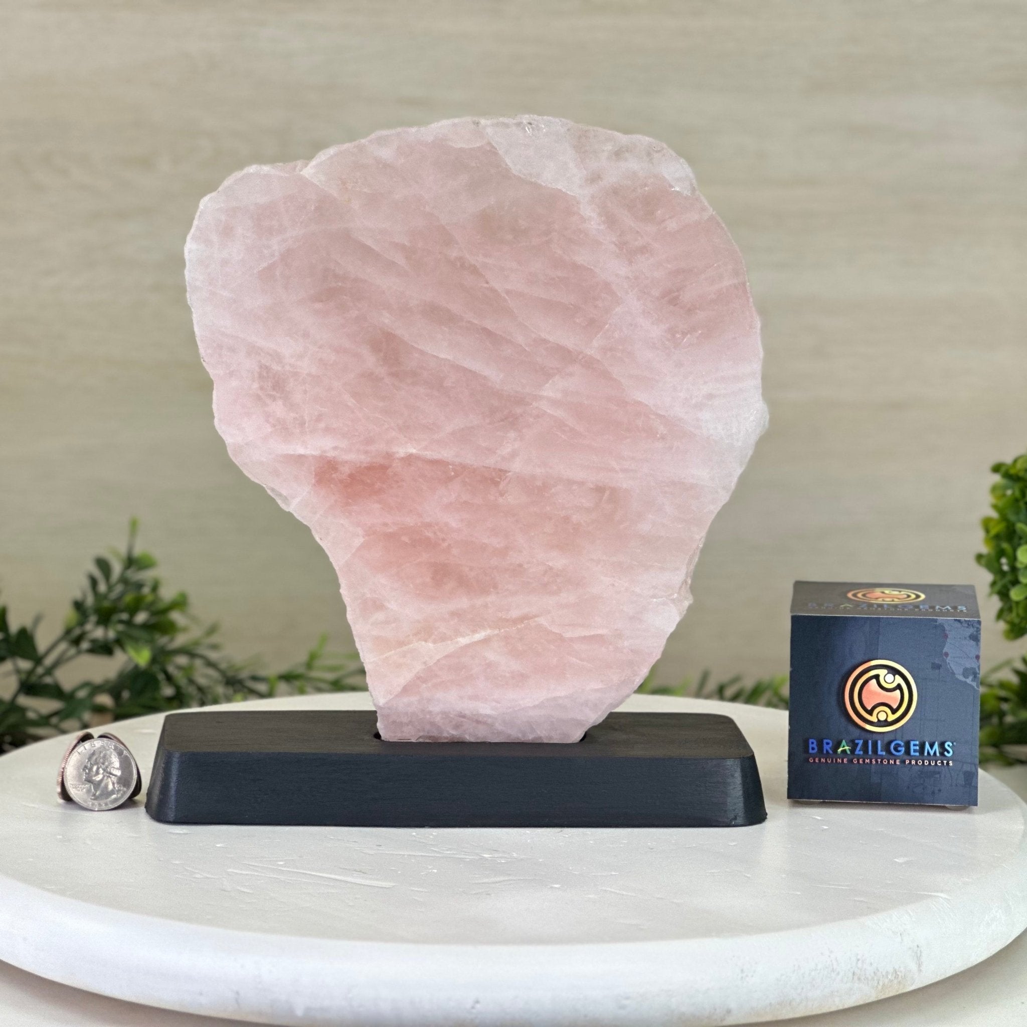 Rose Quartz Polished Slice on a Wood Base, 9.25" Tall #6100RQ - 035 - Brazil GemsBrazil GemsRose Quartz Polished Slice on a Wood Base, 9.25" Tall #6100RQ - 035Slices on Wood Bases6100RQ - 035