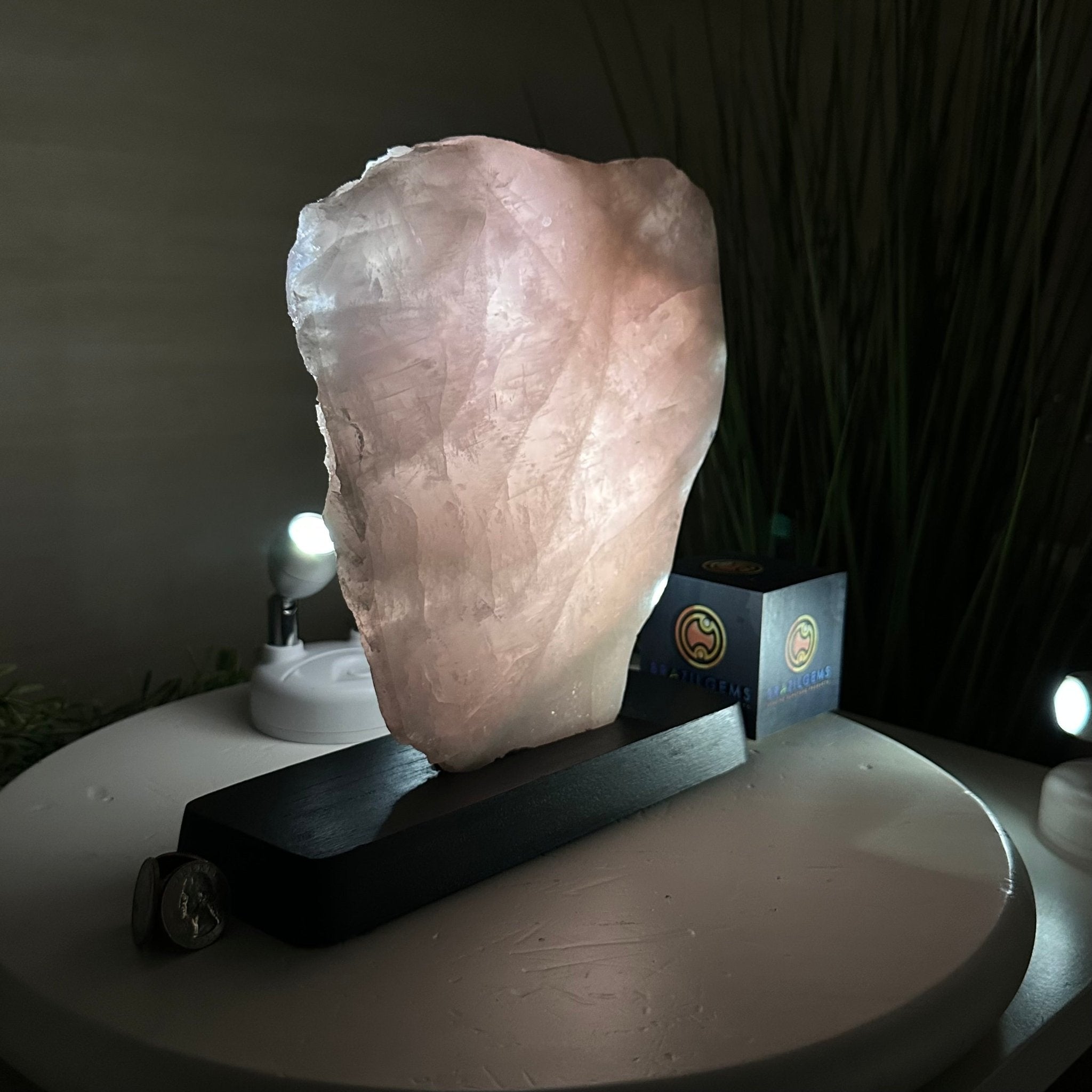 Rose Quartz Polished Slice on a Wood Base, 9.25" Tall #6100RQ - 041 - Brazil GemsBrazil GemsRose Quartz Polished Slice on a Wood Base, 9.25" Tall #6100RQ - 041Slices on Wood Bases6100RQ - 041