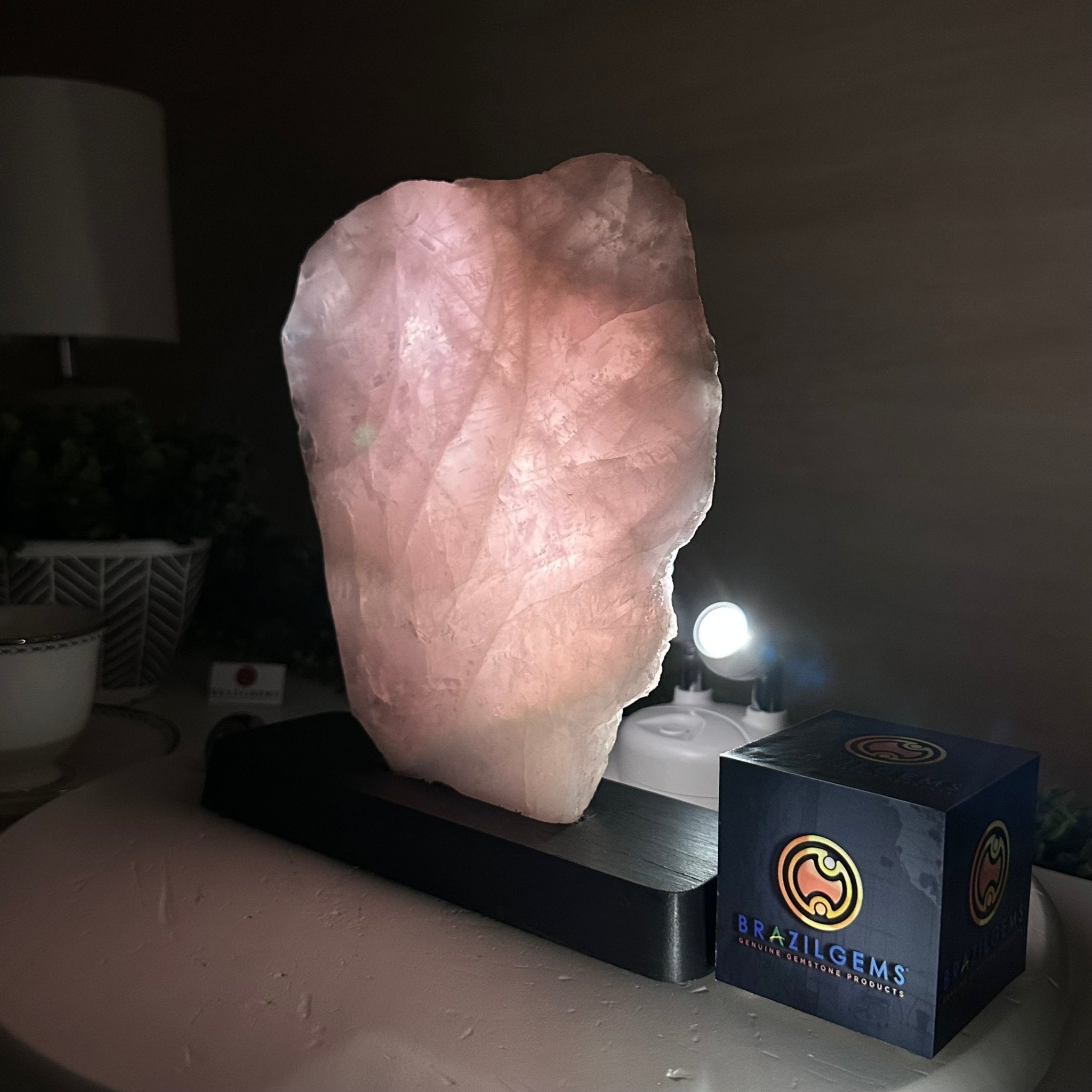 Rose Quartz Polished Slice on a Wood Base, 9.25" Tall #6100RQ - 041 - Brazil GemsBrazil GemsRose Quartz Polished Slice on a Wood Base, 9.25" Tall #6100RQ - 041Slices on Wood Bases6100RQ - 041