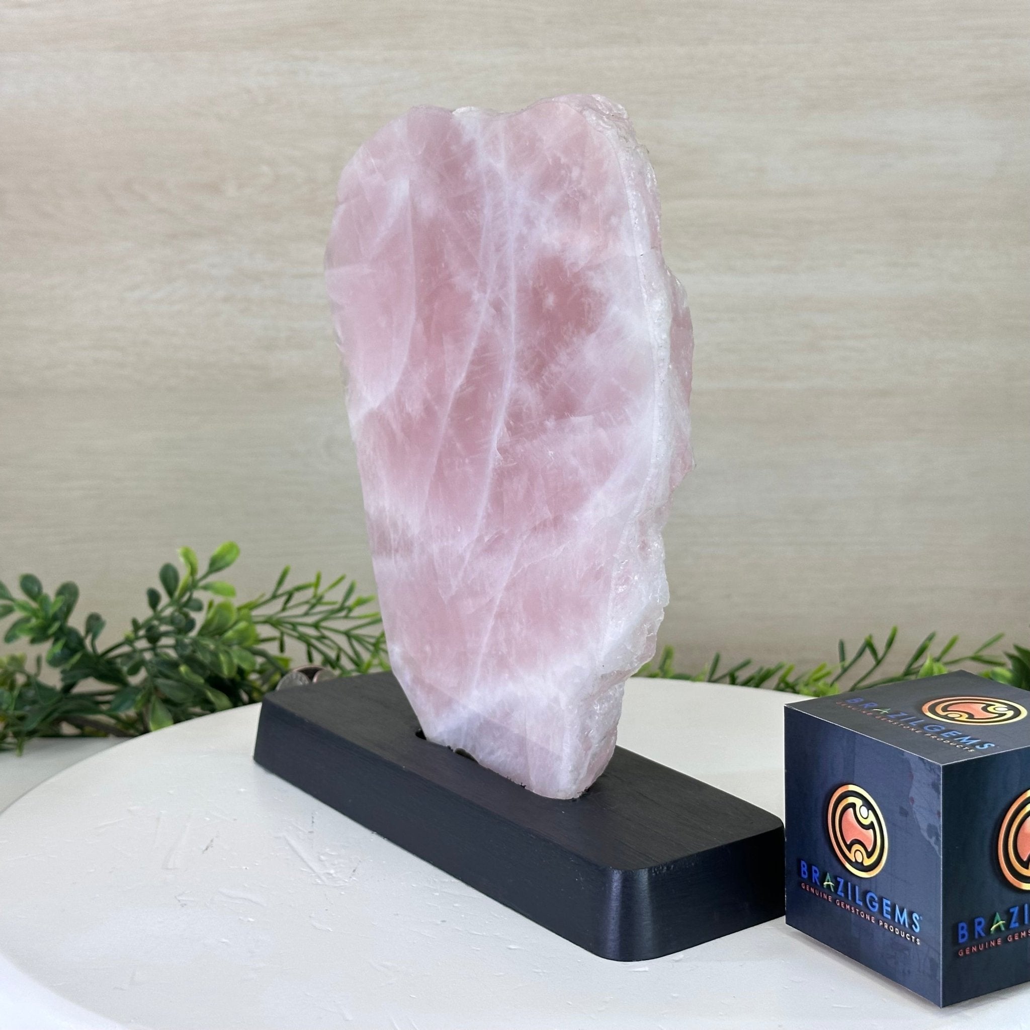 Rose Quartz Polished Slice on a Wood Base, 9.25" Tall #6100RQ - 041 - Brazil GemsBrazil GemsRose Quartz Polished Slice on a Wood Base, 9.25" Tall #6100RQ - 041Slices on Wood Bases6100RQ - 041