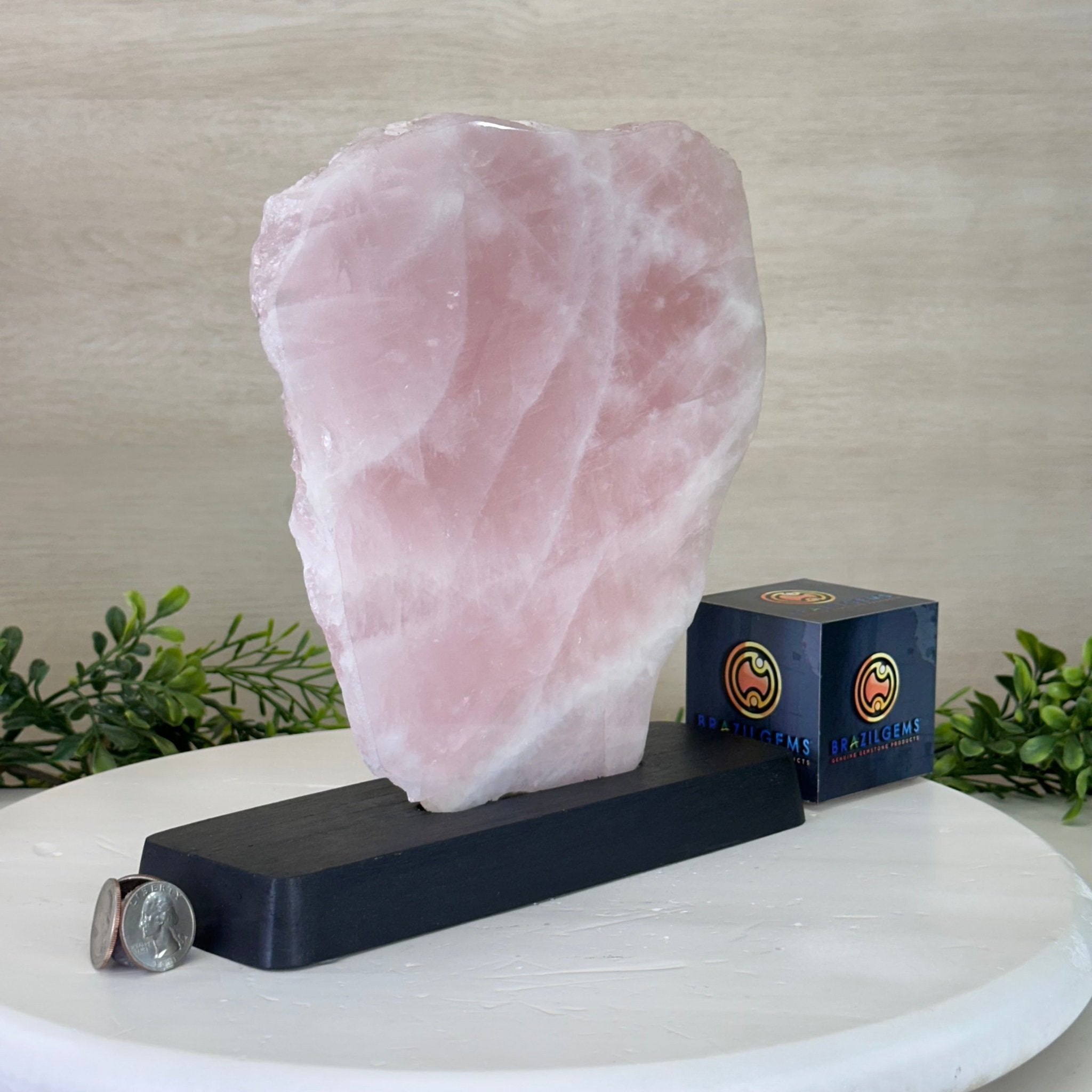 Rose Quartz Polished Slice on a Wood Base, 9.25" Tall #6100RQ - 041 - Brazil GemsBrazil GemsRose Quartz Polished Slice on a Wood Base, 9.25" Tall #6100RQ - 041Slices on Wood Bases6100RQ - 041