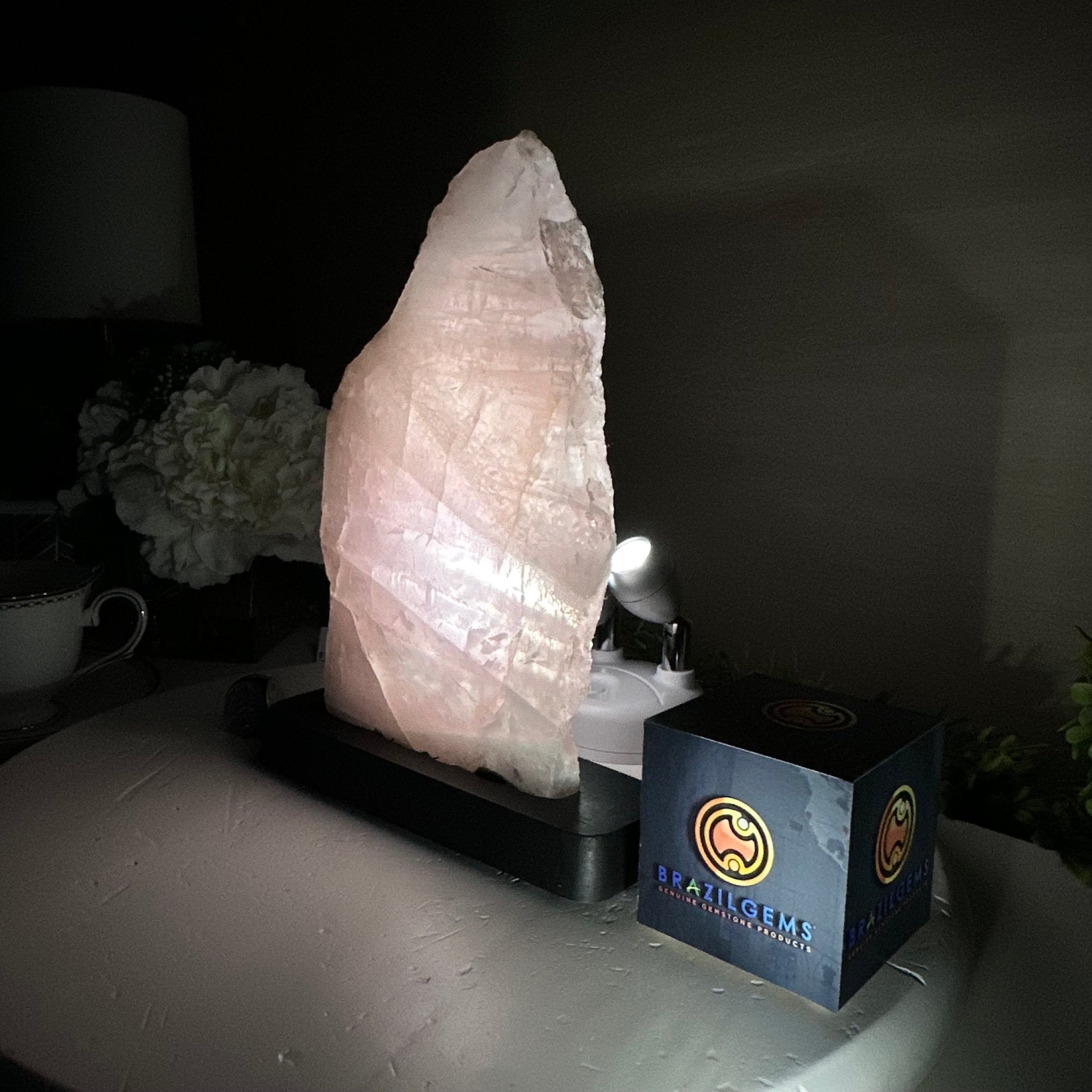 Rose Quartz Polished Slice on a Wood Base, 9.5" Tall #6100RQ - 015 - Brazil GemsBrazil GemsRose Quartz Polished Slice on a Wood Base, 9.5" Tall #6100RQ - 015Slices on Wood Bases6100RQ - 015