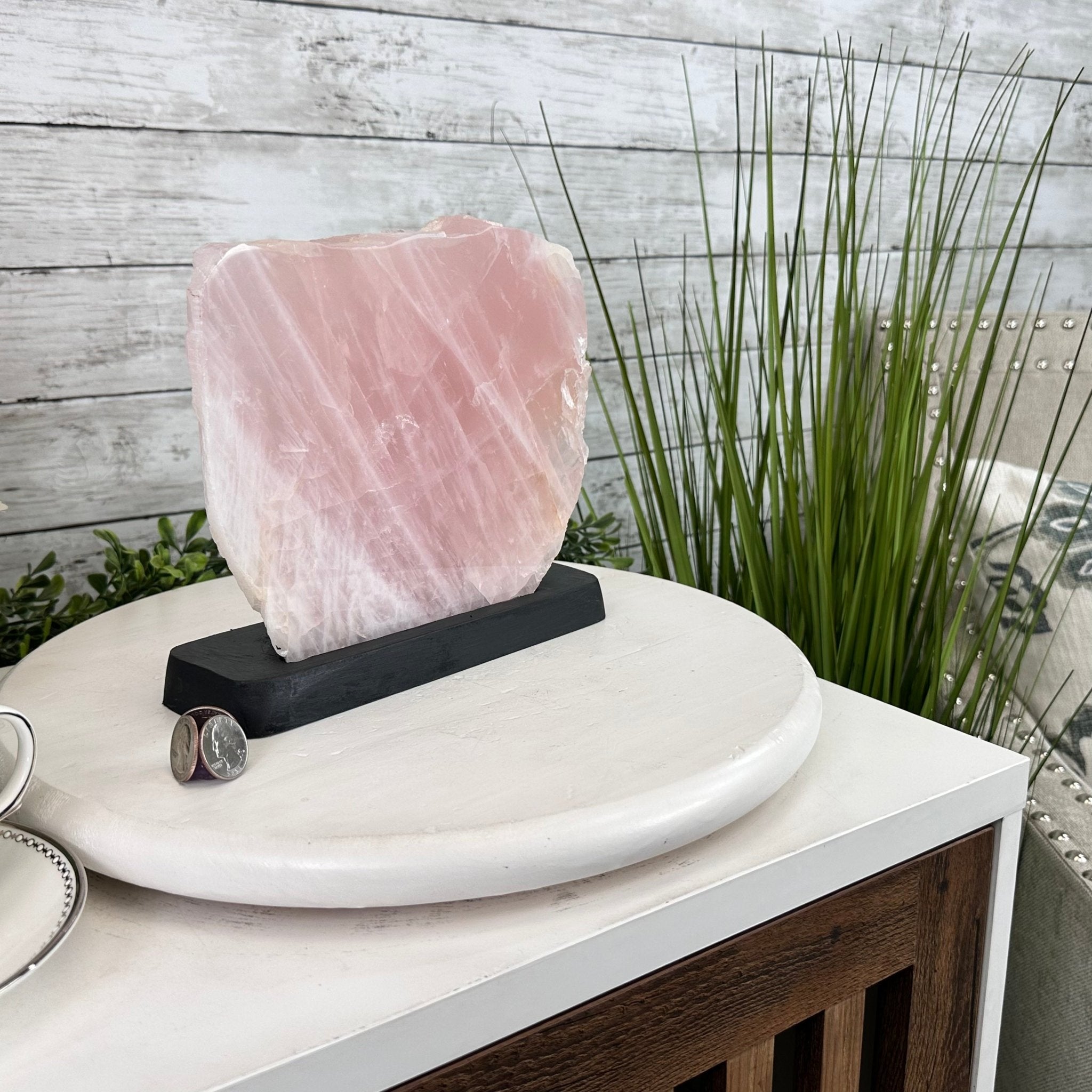 Rose Quartz Slice on Wood Base Model #6100RQ-049 – Brazil Gems