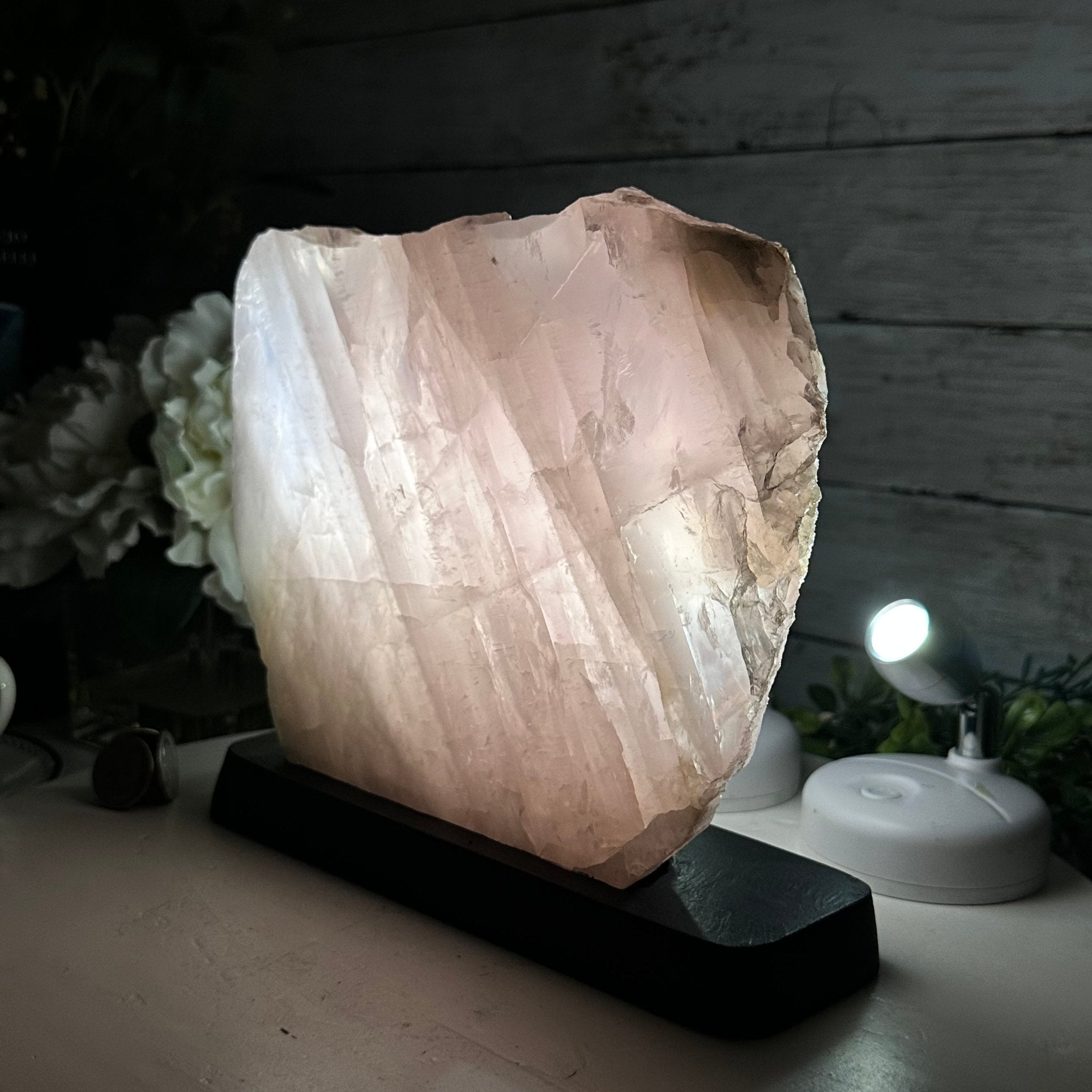 Rose Quartz Slice on Wood Base Model #6100RQ-049 - Brazil Gems