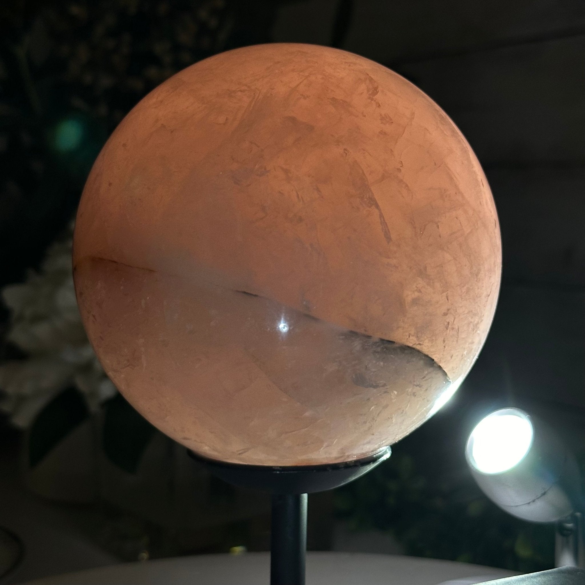 Rose Quartz Sphere on a Metal Stand, 4.2 lbs & 7.6" Tall #5632 - 0017 - Brazil GemsBrazil GemsRose Quartz Sphere on a Metal Stand, 4.2 lbs & 7.6" Tall #5632 - 0017Spheres5632 - 0017
