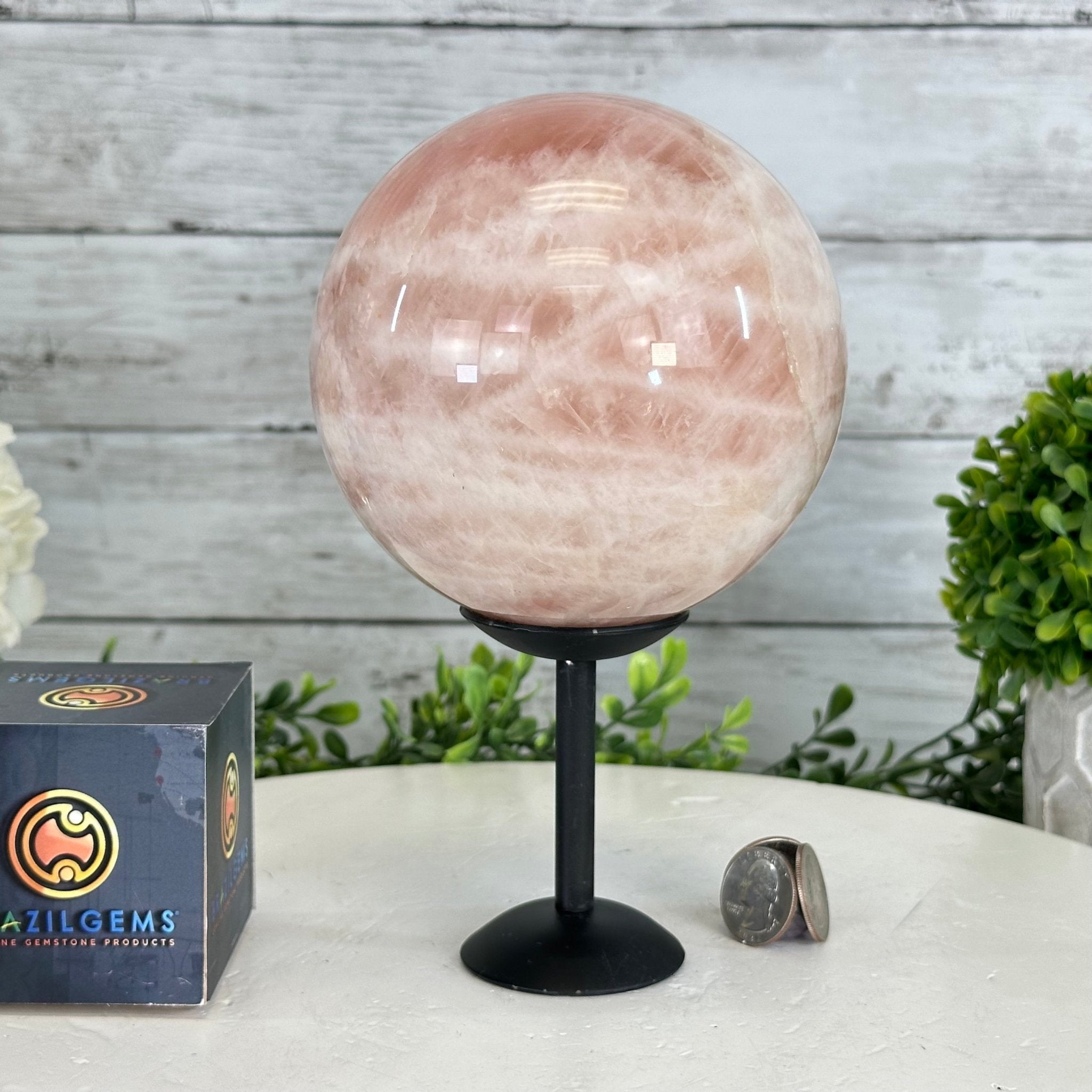Rose Quartz Sphere on a Metal Stand, 5.8 lbs & 8.1" Tall #5632 - 0018 - Brazil GemsBrazil GemsRose Quartz Sphere on a Metal Stand, 5.8 lbs & 8.1" Tall #5632 - 0018Spheres5632 - 0018