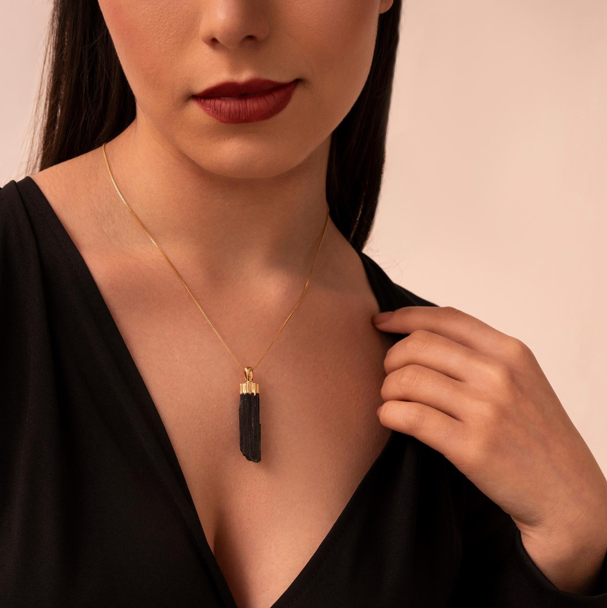 Rough Black Tourmaline Pendant 18K Gold Plated Necklace – Brazil Gems