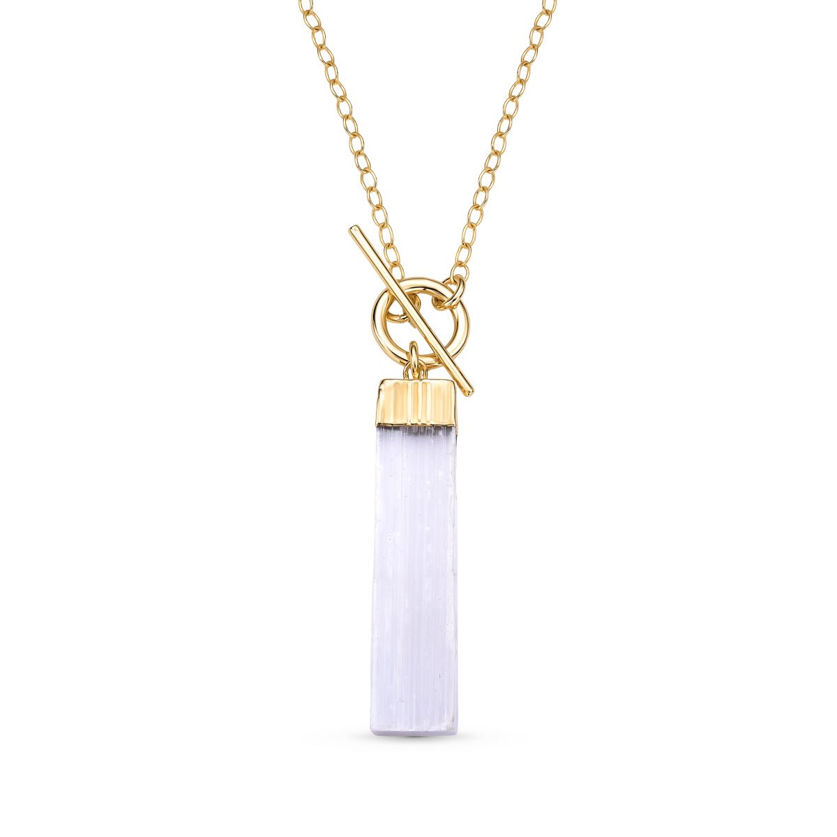 Rough Selenite Pendant 18K Gold Plated Necklace - Brazil GemsBrazil GemsRough Selenite Pendant 18K Gold Plated NecklaceNecklace12GP0770 - 127