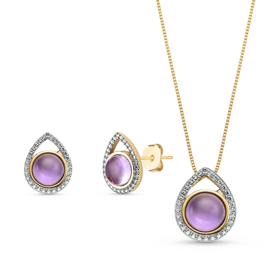 Round Amethyst on Teardrop 18k Gold Plated Necklace & Earring Set - Brazil GemsBrazil GemsRound Amethyst on Teardrop 18k Gold Plated Necklace & Earring SetNecklace & Earring Set14GP7033 - 103